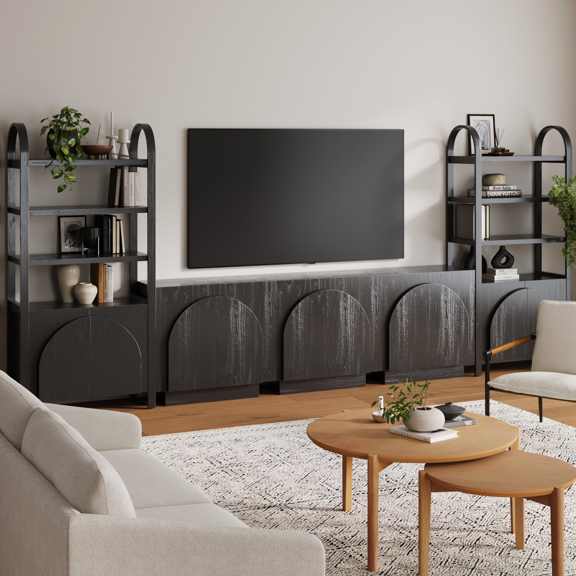 Iris Entertainment Center Black 2 Bookcases 3 Cabinets | Nathan James