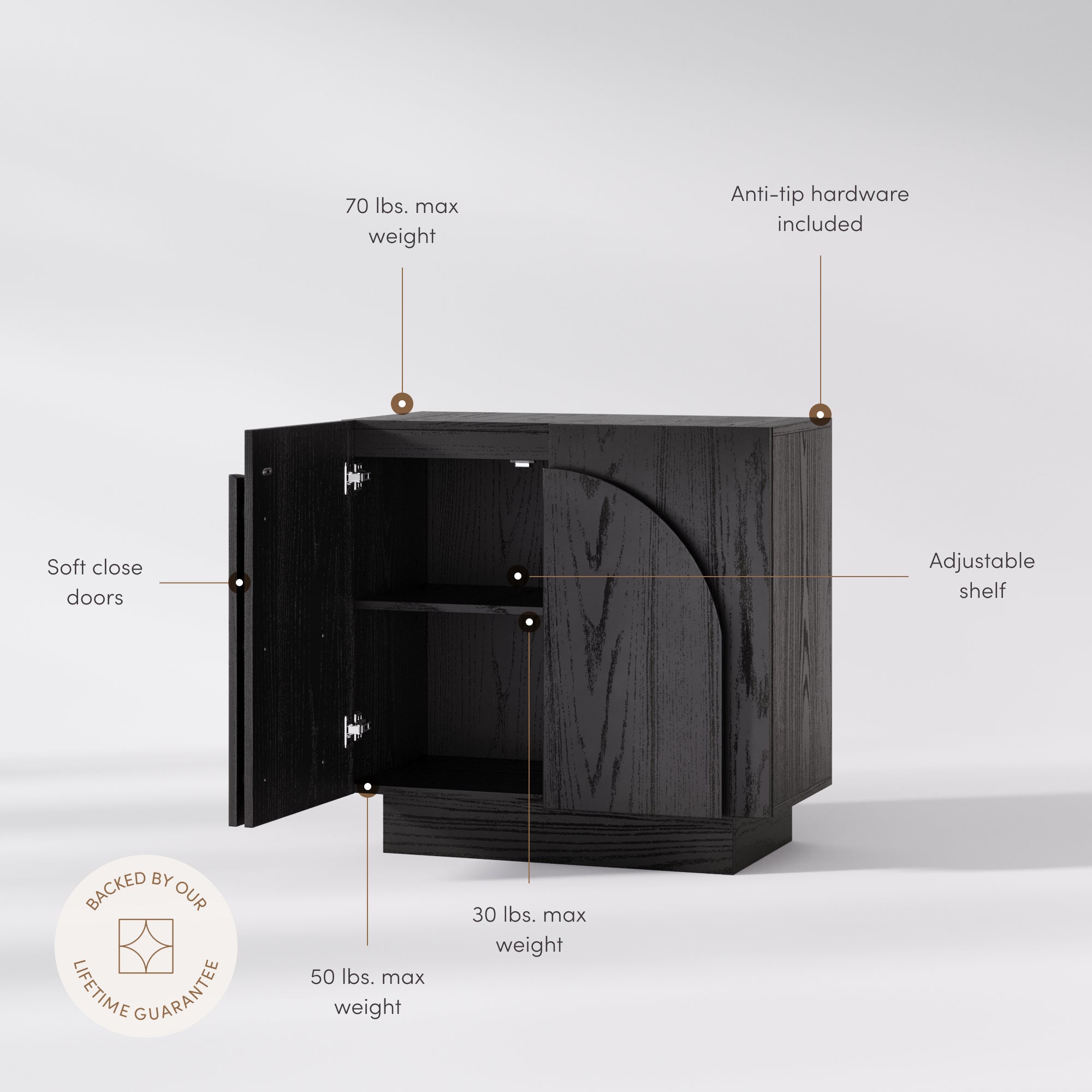 Iris Wood Mid-Century Arched Storage Cabinet Black | Nathan James