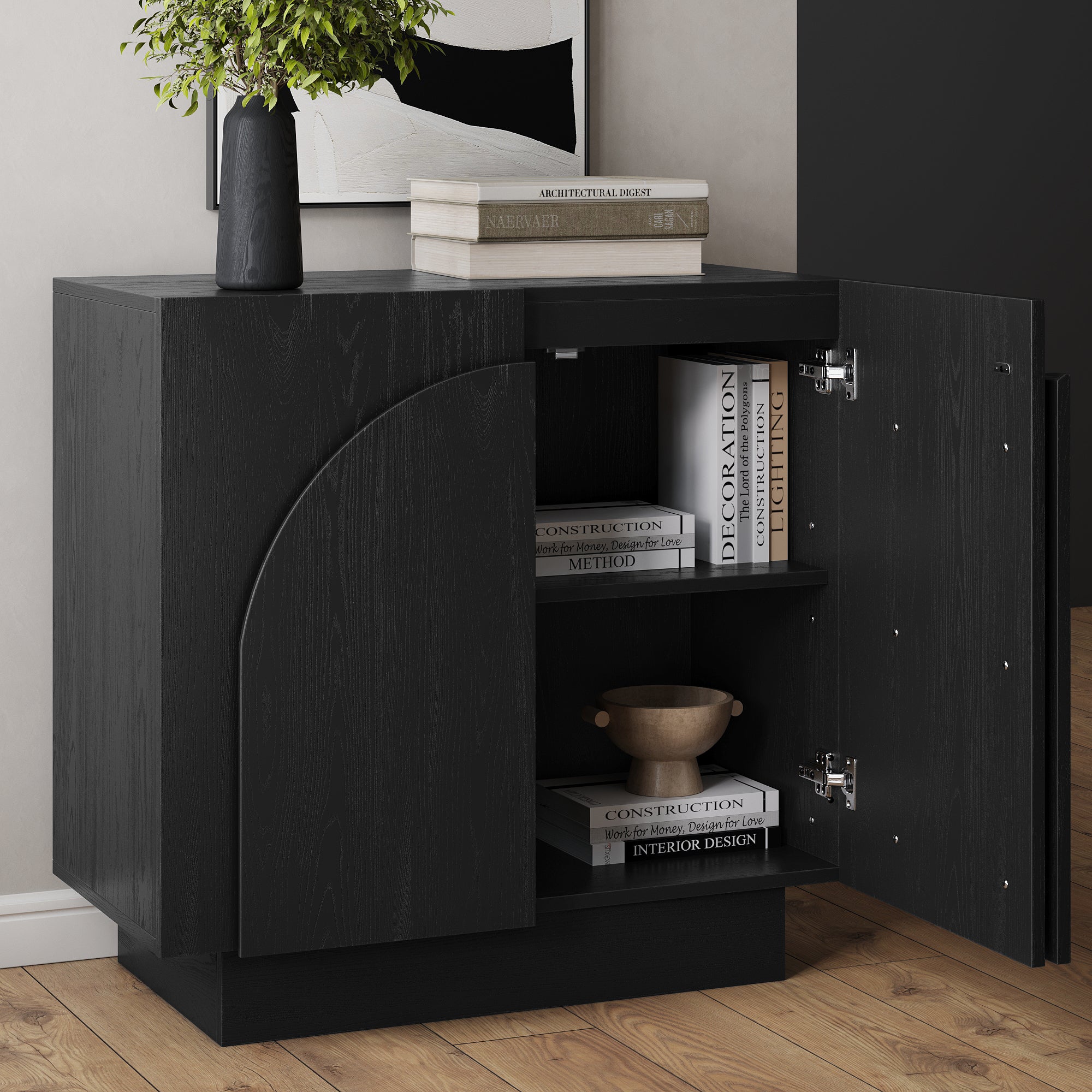 Wood Mid-Century Arched Storage Cabinet - Thumbnail 4