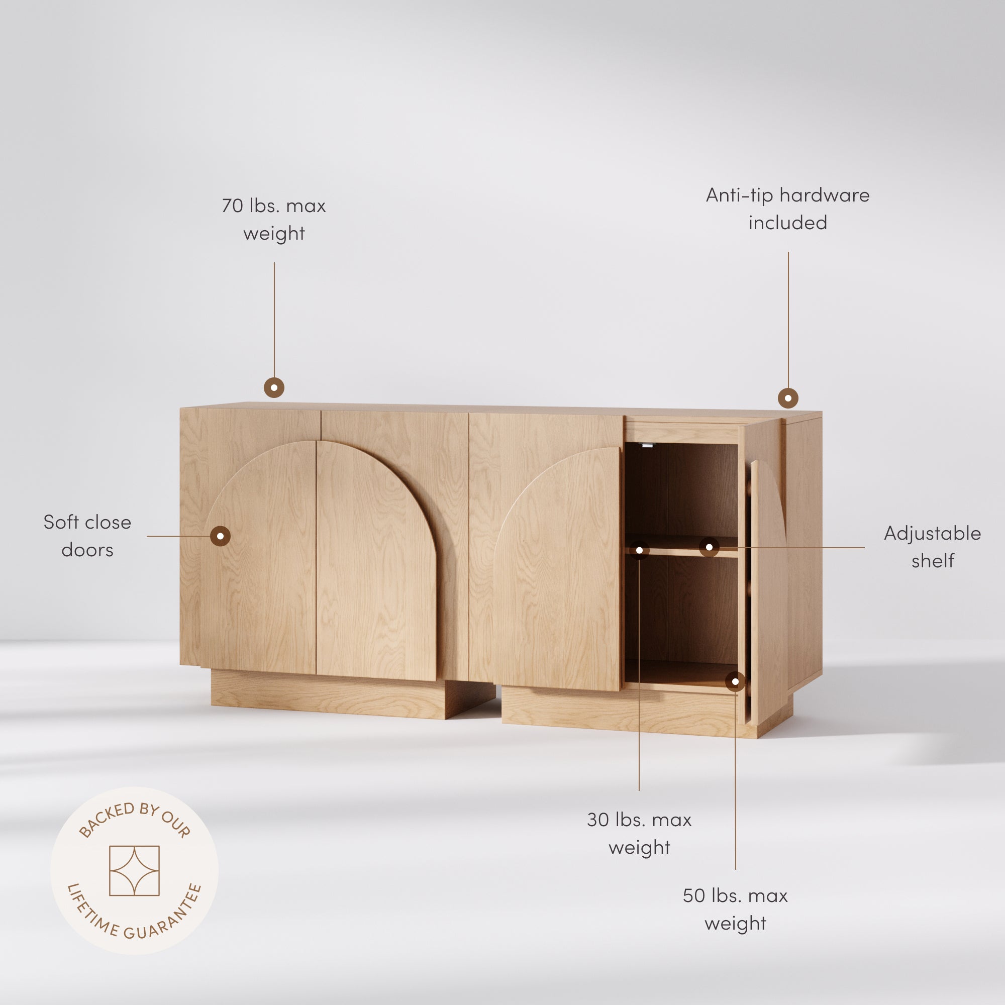 Iris Credenza Oak Arched Set of 2 | Nathan James