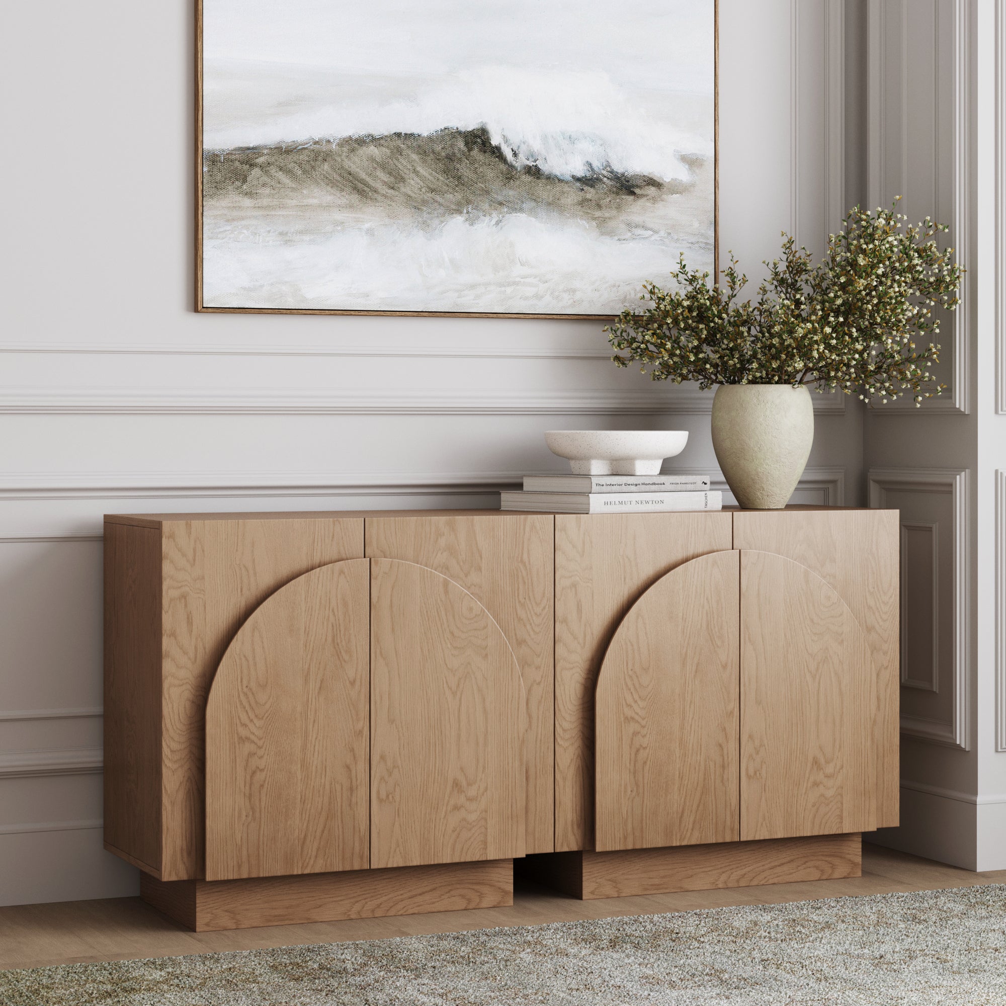 Arched Kitchen Cabinet Credenza Oak (Set of 2)