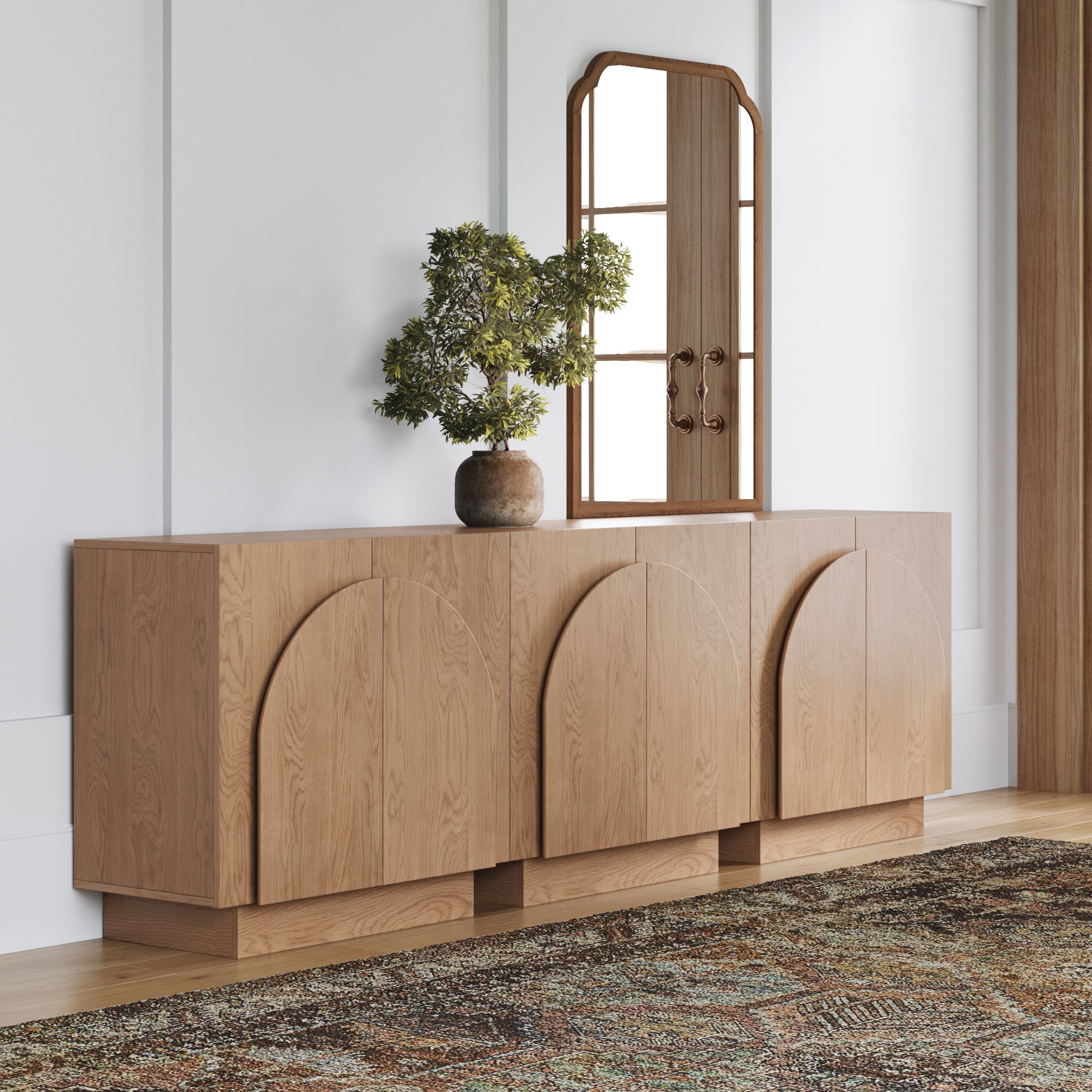 Arched Kitchen Cabinet Credenza Oak (Set of 3) - Nathan James