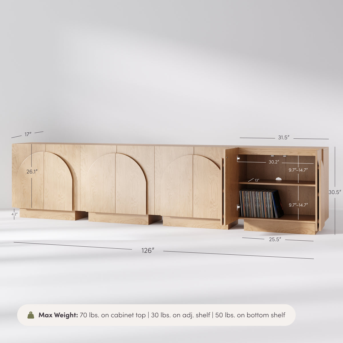 Wood Arched TV Console Stand for TVs up to 100" Oak - Nathan James