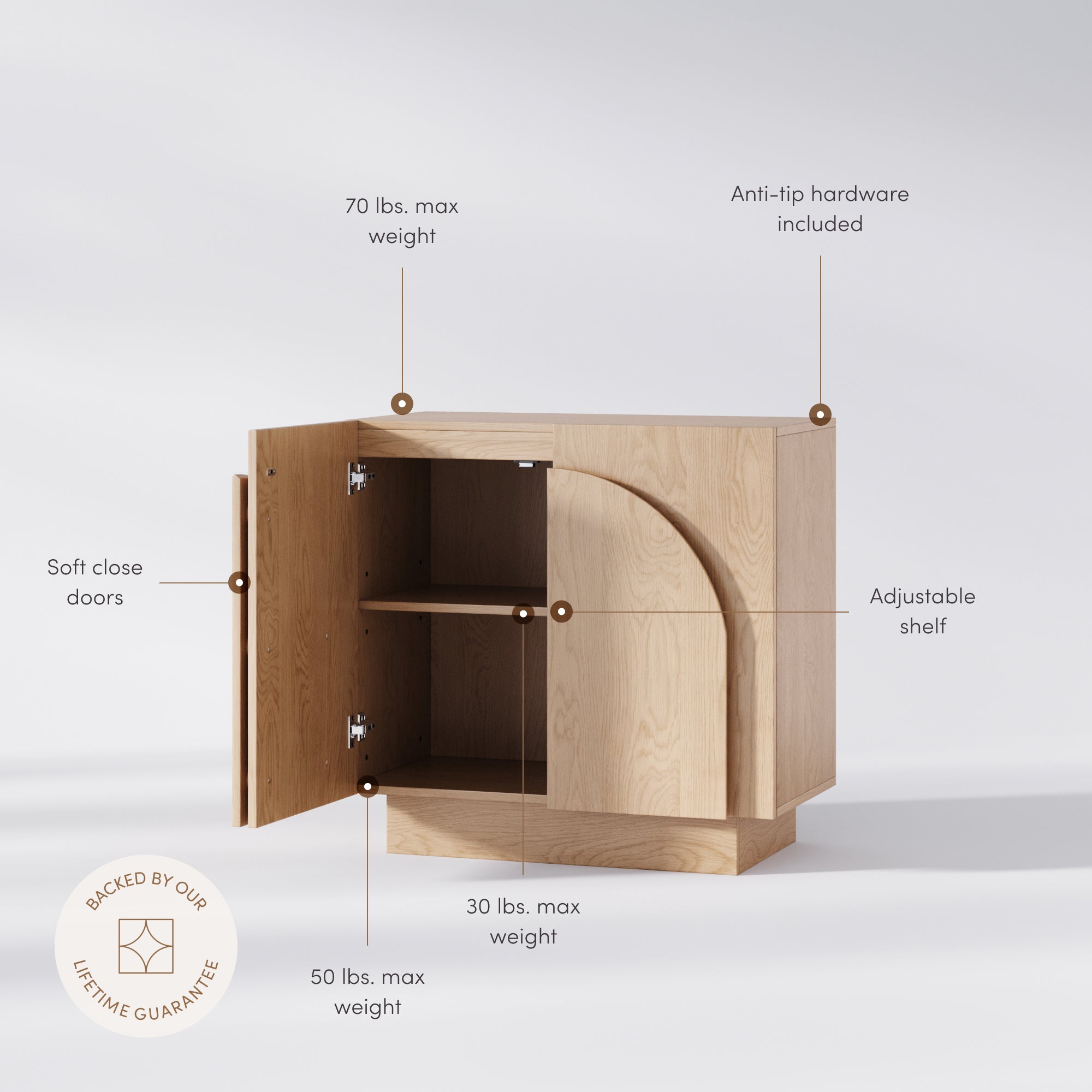 Iris Storage Cabinet Wood Oak Mid-Century Arched | Nathan James