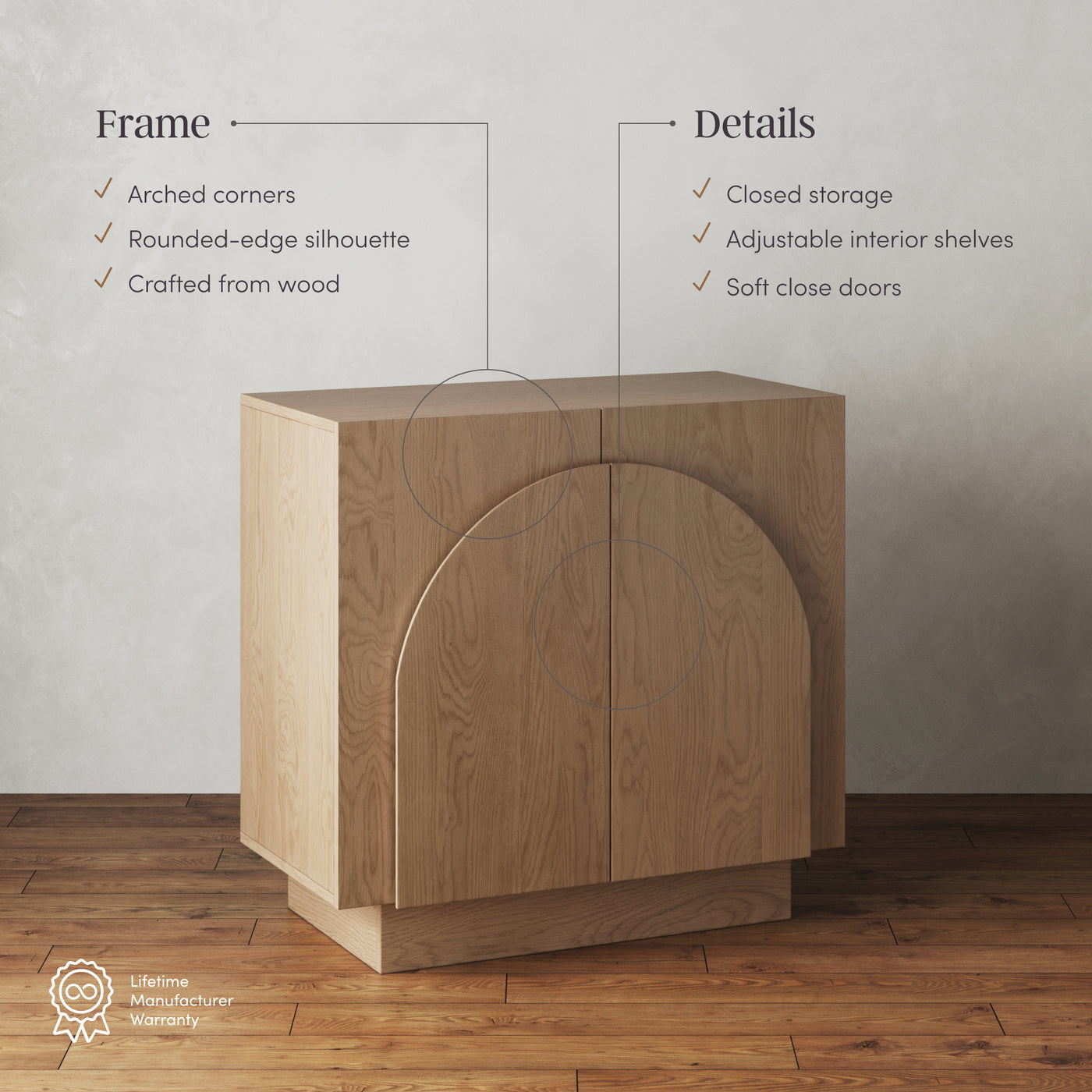 Arched TV Console Credenza Oak (Set of 3)