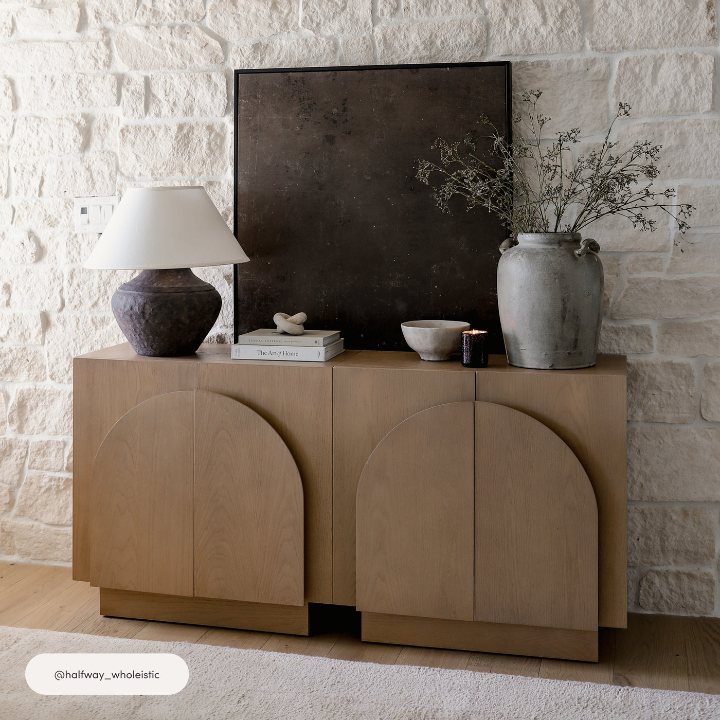 Arched TV Console Credenza Oak (Set of 3)