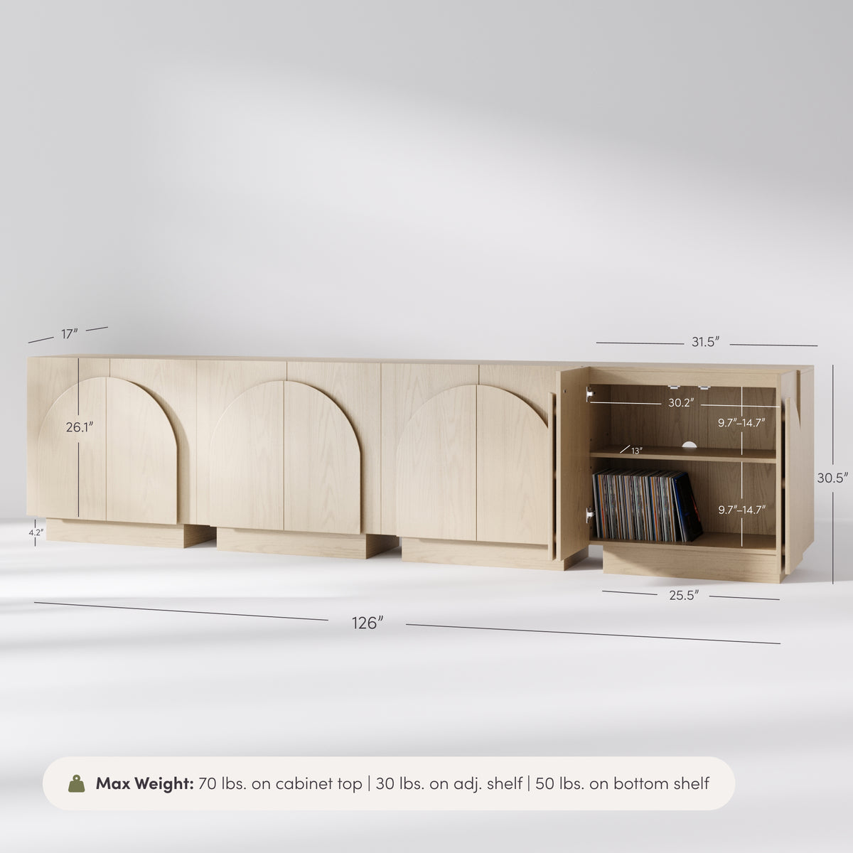 Wood Arched TV Console Stand for TVs up to 100" Gray Oak - Nathan James
