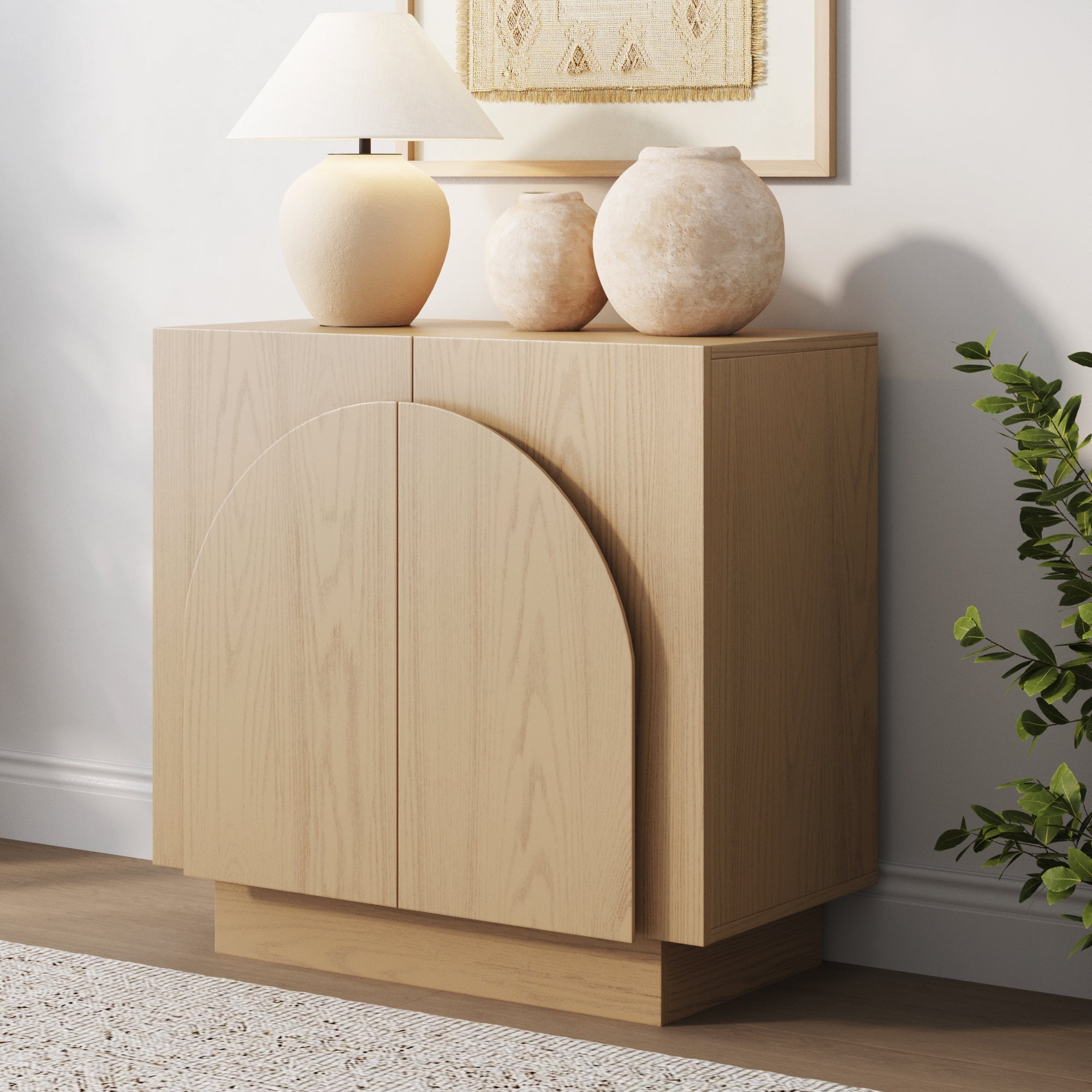 Iris Wood Mid-Century Arched Storage Cabinet Gray Oak | Nathan James