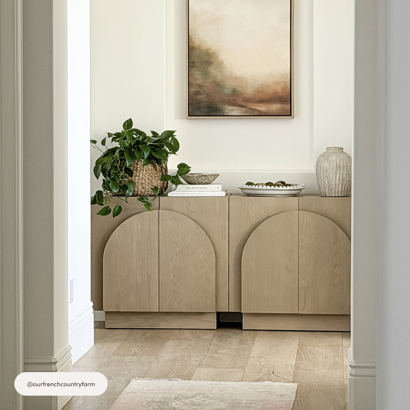 Wood Mid-Century Arched Storage Cabinet Gray Oak (Set of 2)