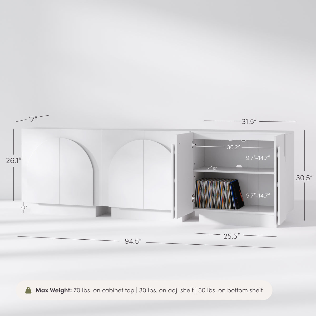 Wood Arched TV Console Stand for TVs up to 75" White - Nathan James