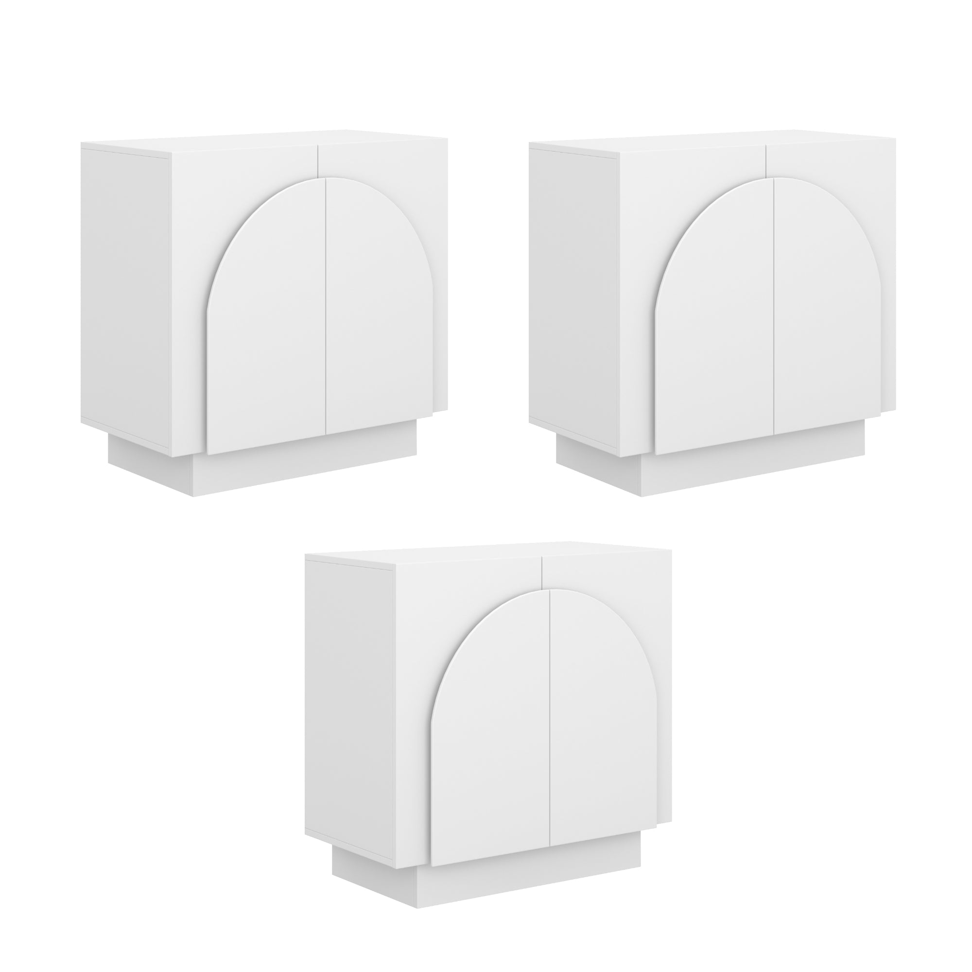 Wood Mid-Century Arched TV Console Credenza White (3 Cabinets) - Thumbnail 2