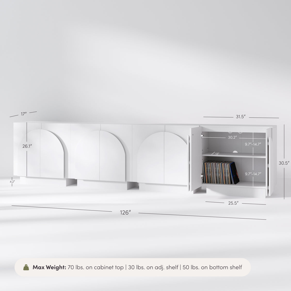 Wood Arched TV Console Stand for TVs up to 100" White - Nathan James