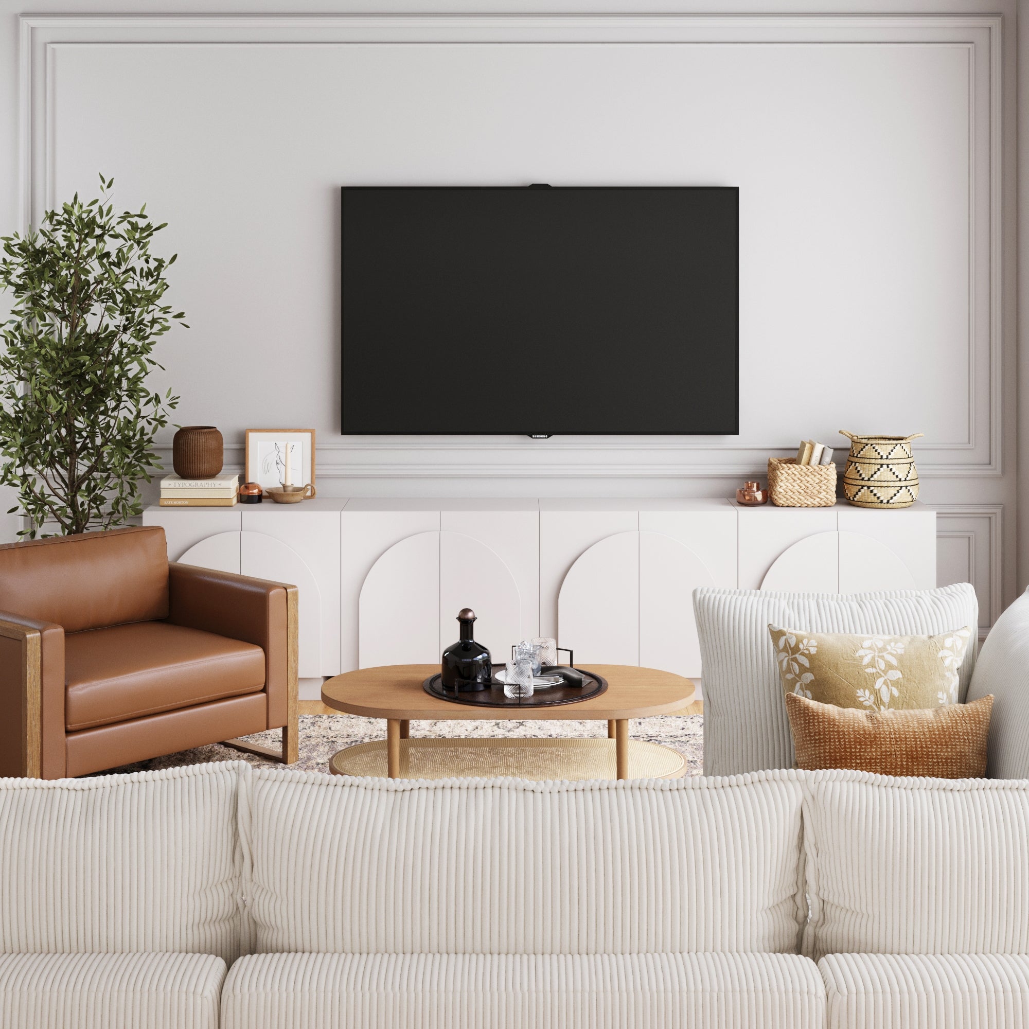 Wood Mid-Century Arched TV Console Credenza - Thumbnail 5