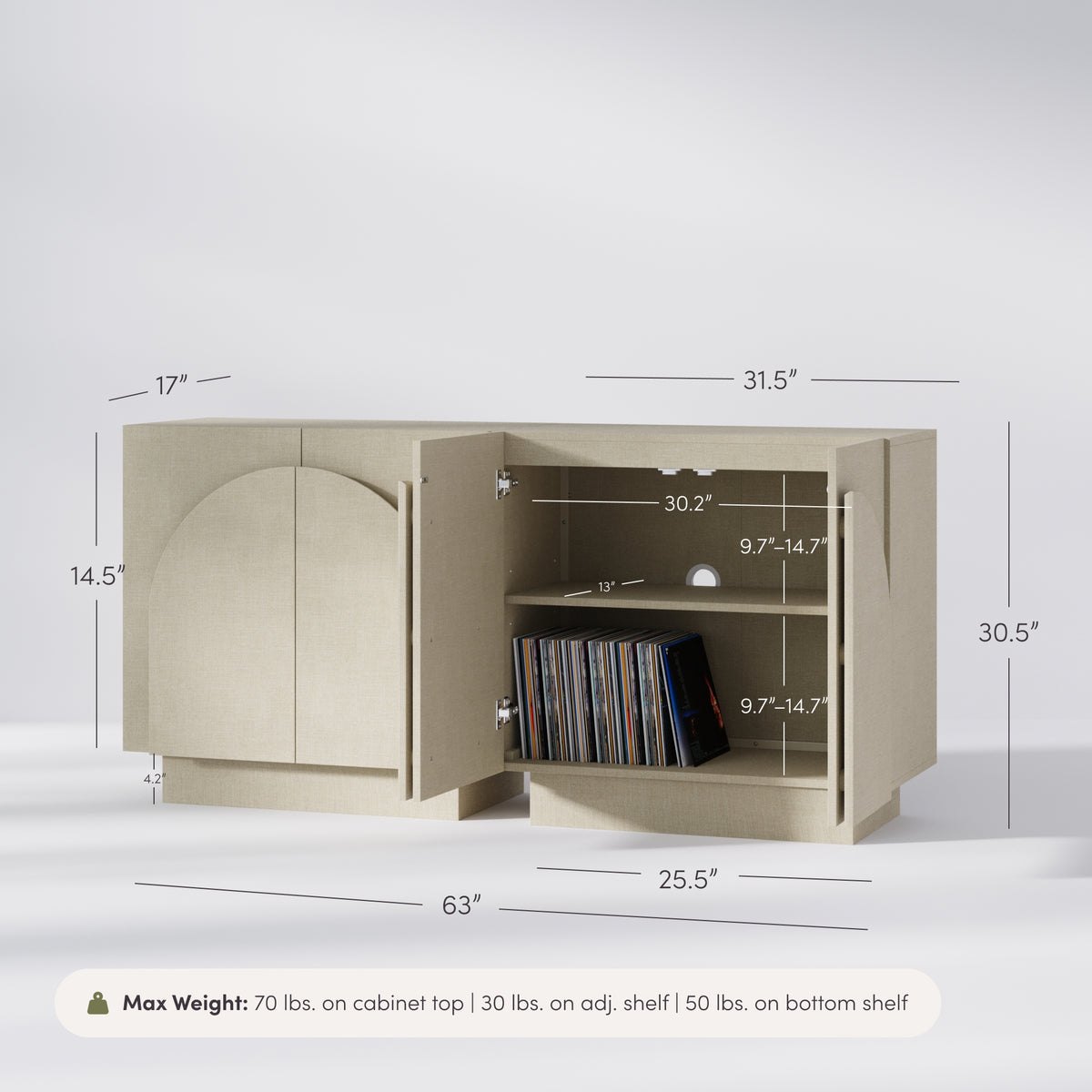 Arched TV Console Cabinet for TVs up to 65" Beige Linen - Nathan James