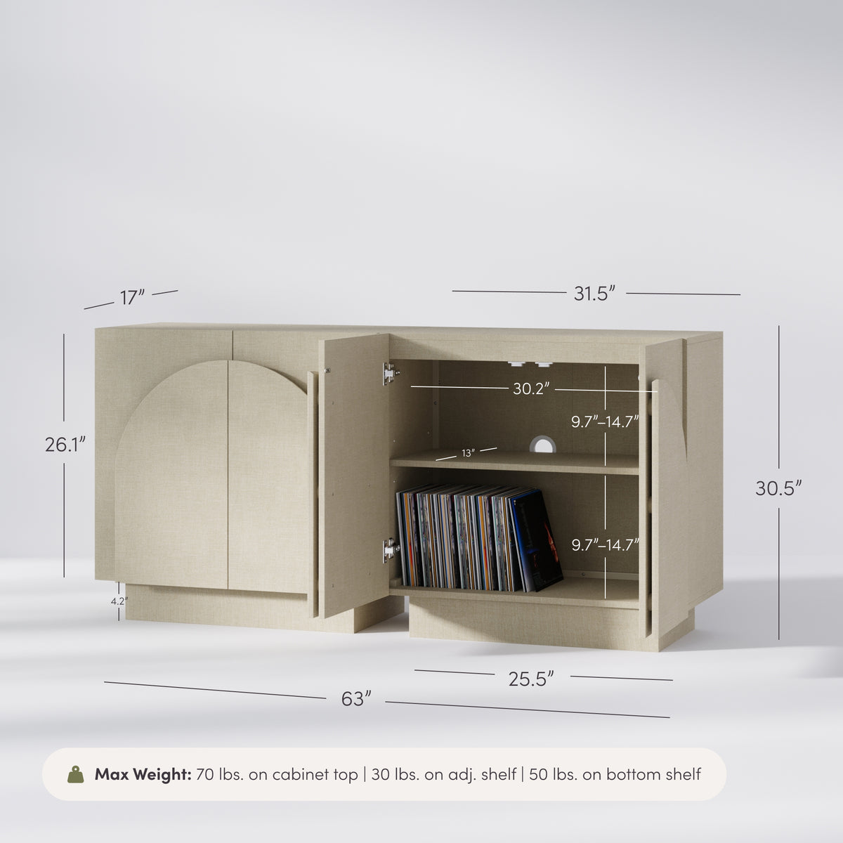 Arched TV Console Cabinet for TVs up to 65" Beige Linen - Nathan James