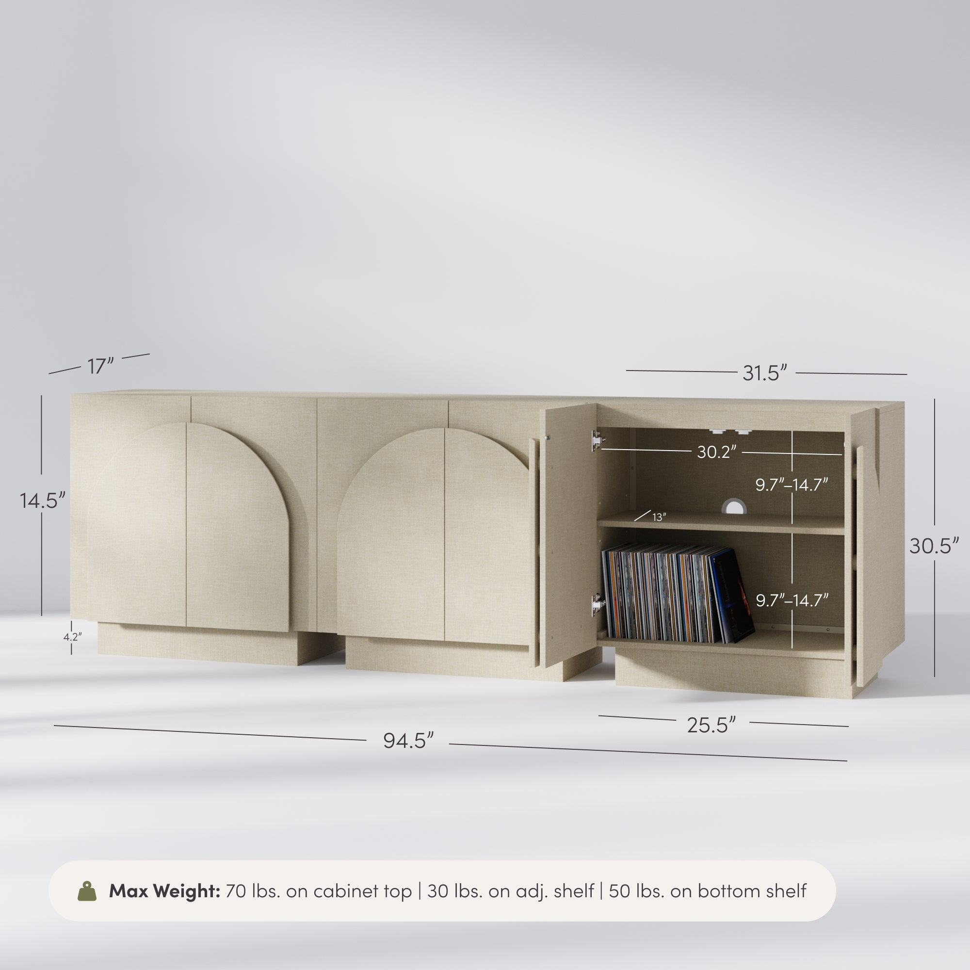 Arched TV Console Cabinet for TVs up to 75" Beige Linen - Nathan James