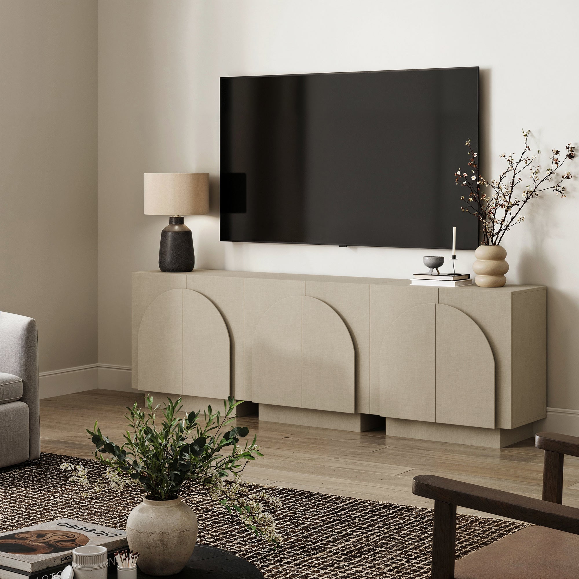 Nathan James Arched Fabric Wrapped Storage Cabinet Credenza