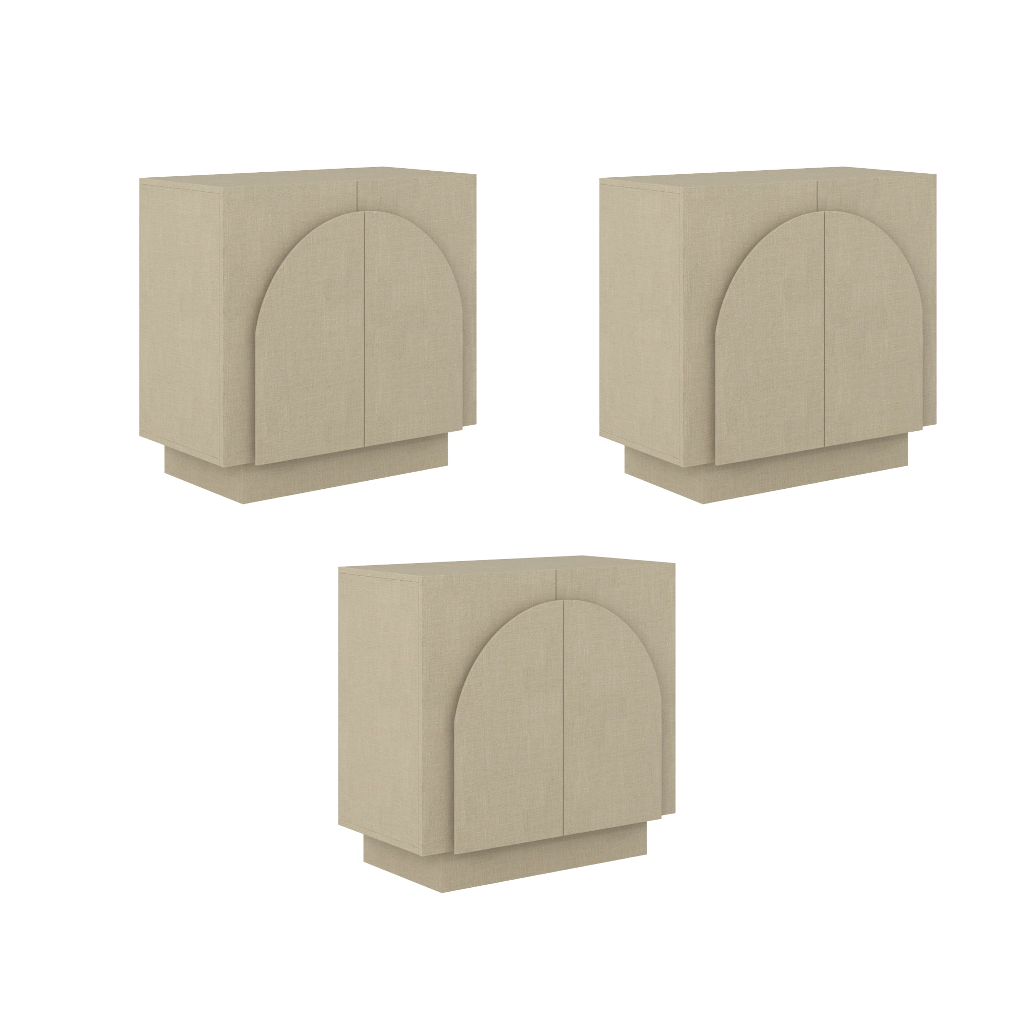 Arched Fabric Wrapped Storage Cabinet or TV Stand Beige (Set of 3)