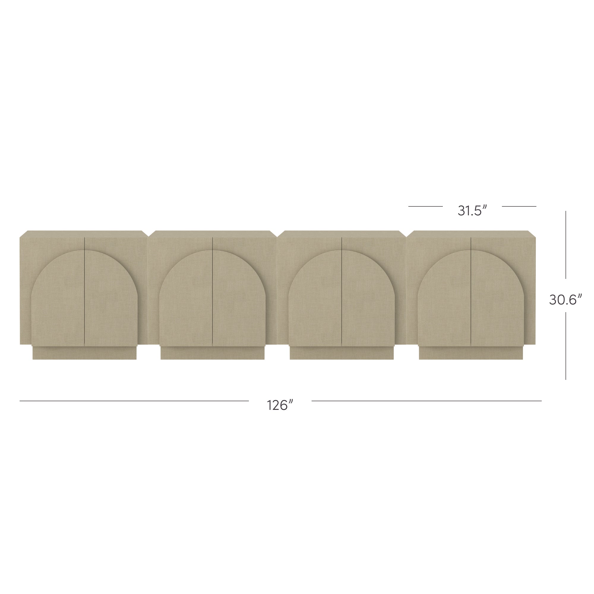 Arched Fabric Wrapped Storage Credenza with Doors Beige - Thumbnail 4
