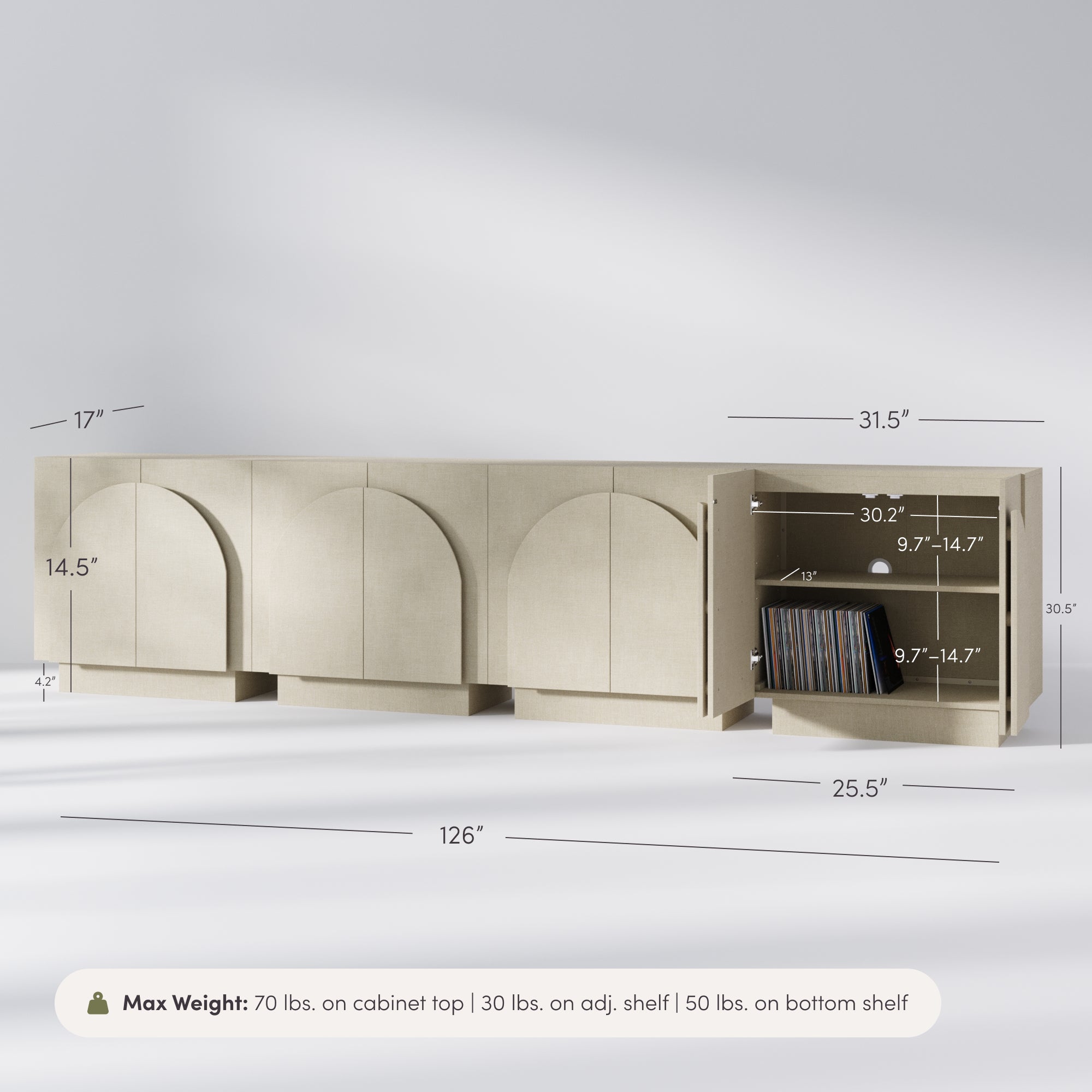 Arched TV Console Cabinet for TVs up to 100" Beige Linen - Nathan James