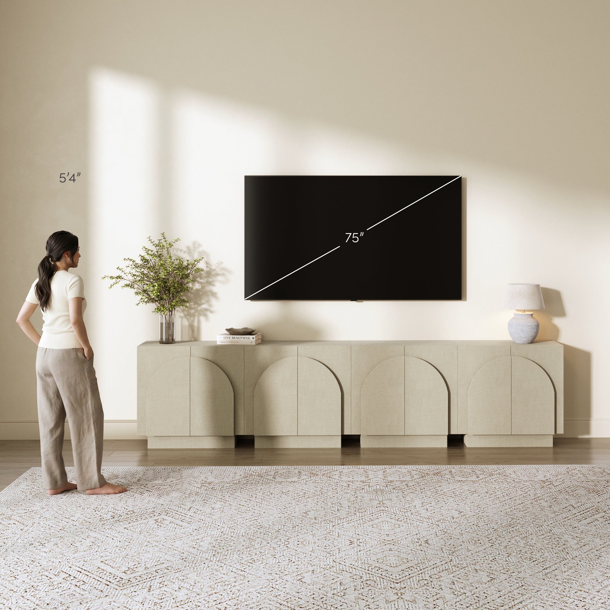 Iris Credenza Fabric Beige Set of 4 Arched | Nathan James
