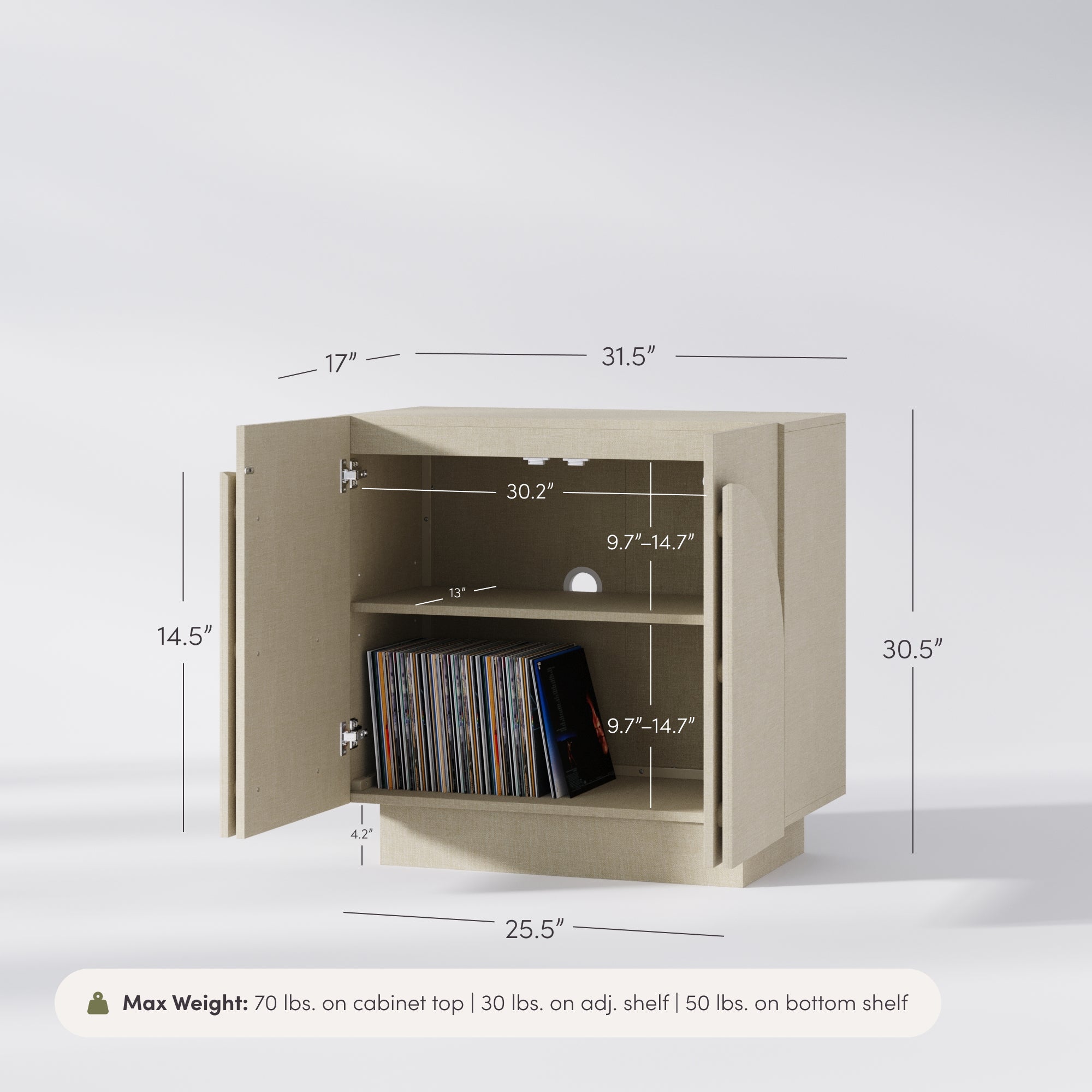 Arched Fabric Wrapped Storage Cabinet Beige Linen - Nathan James