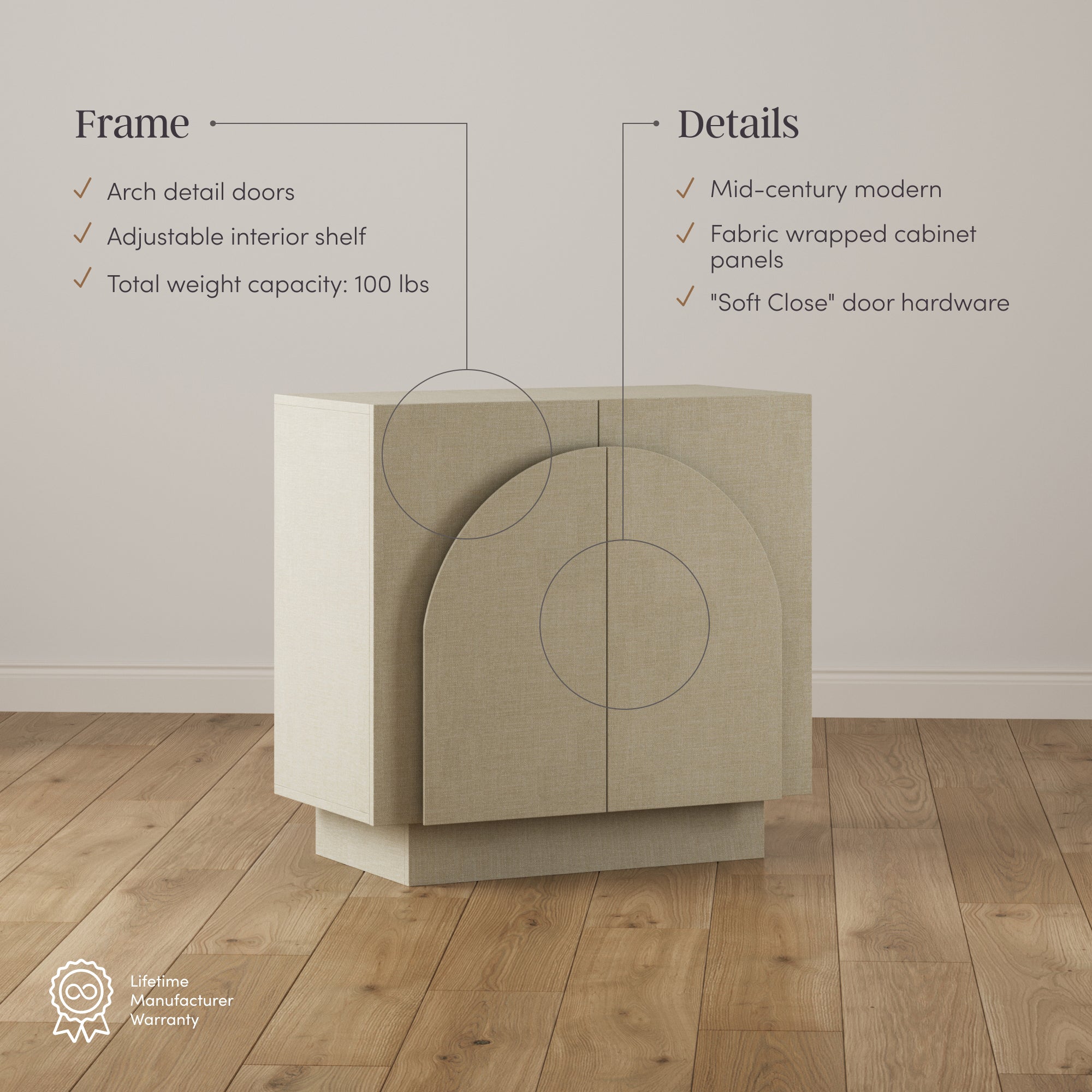 Arched Fabric Wrapped Storage Cabinet - Thumbnail 3