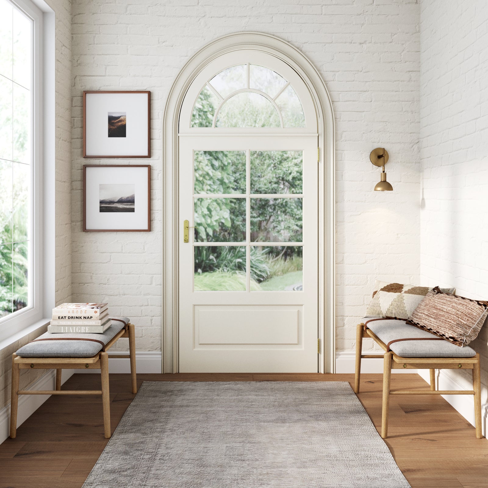 Gugan Mid-Century Entryway Dining Bench Light Wood | Nathan James