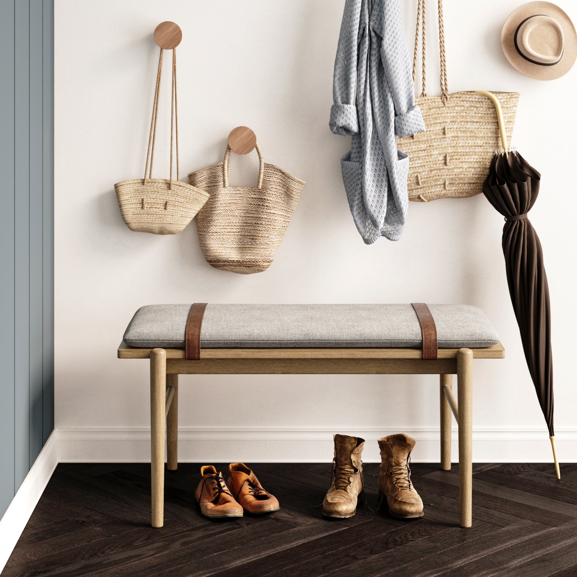 Gugan Mid-Century Entryway Dining Bench Light Wood | Nathan James