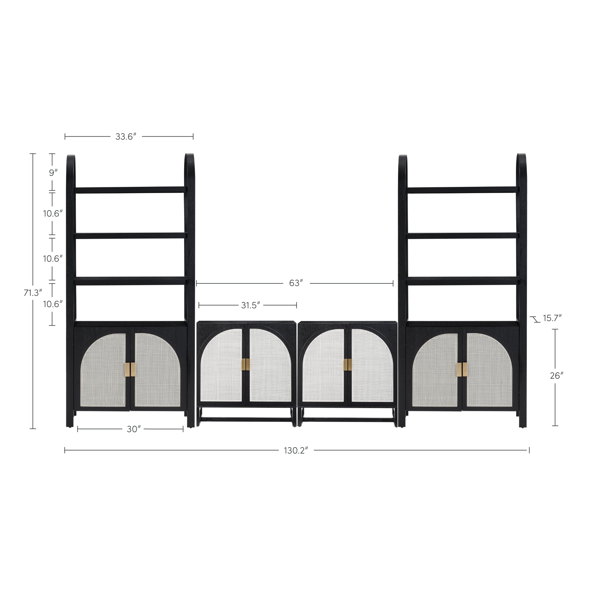 Boho Arched Bookshelf & Cabinet Set TV Stand - Thumbnail 5