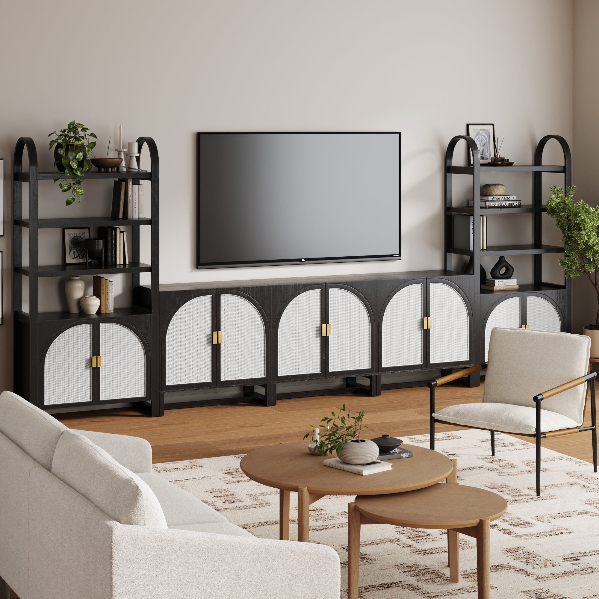 Boho Arched Bookshelf Entertainment Center - Thumbnail 2