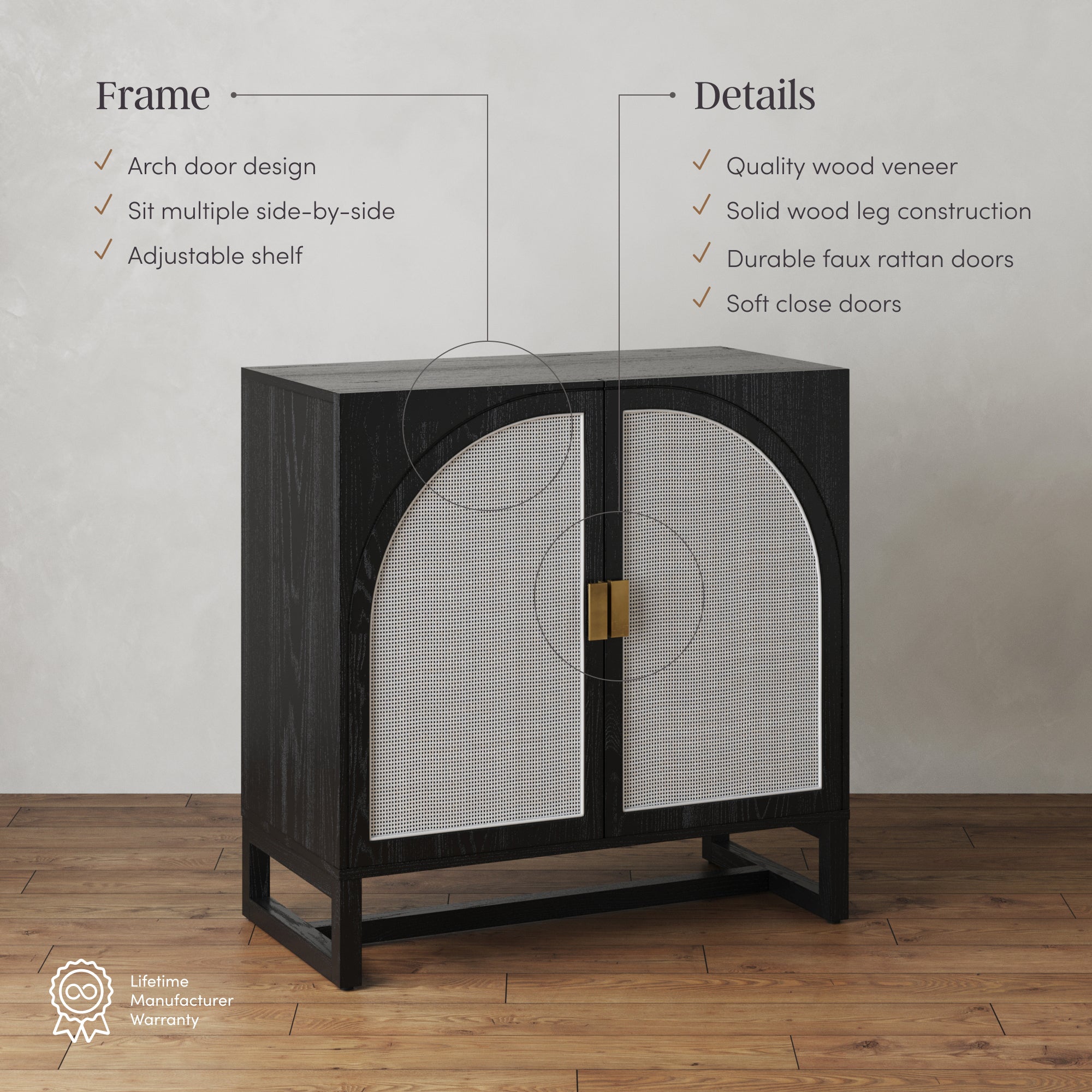 Paxton Boho Arched Door Storage Cabinet Black Set of 3 | Nathan James