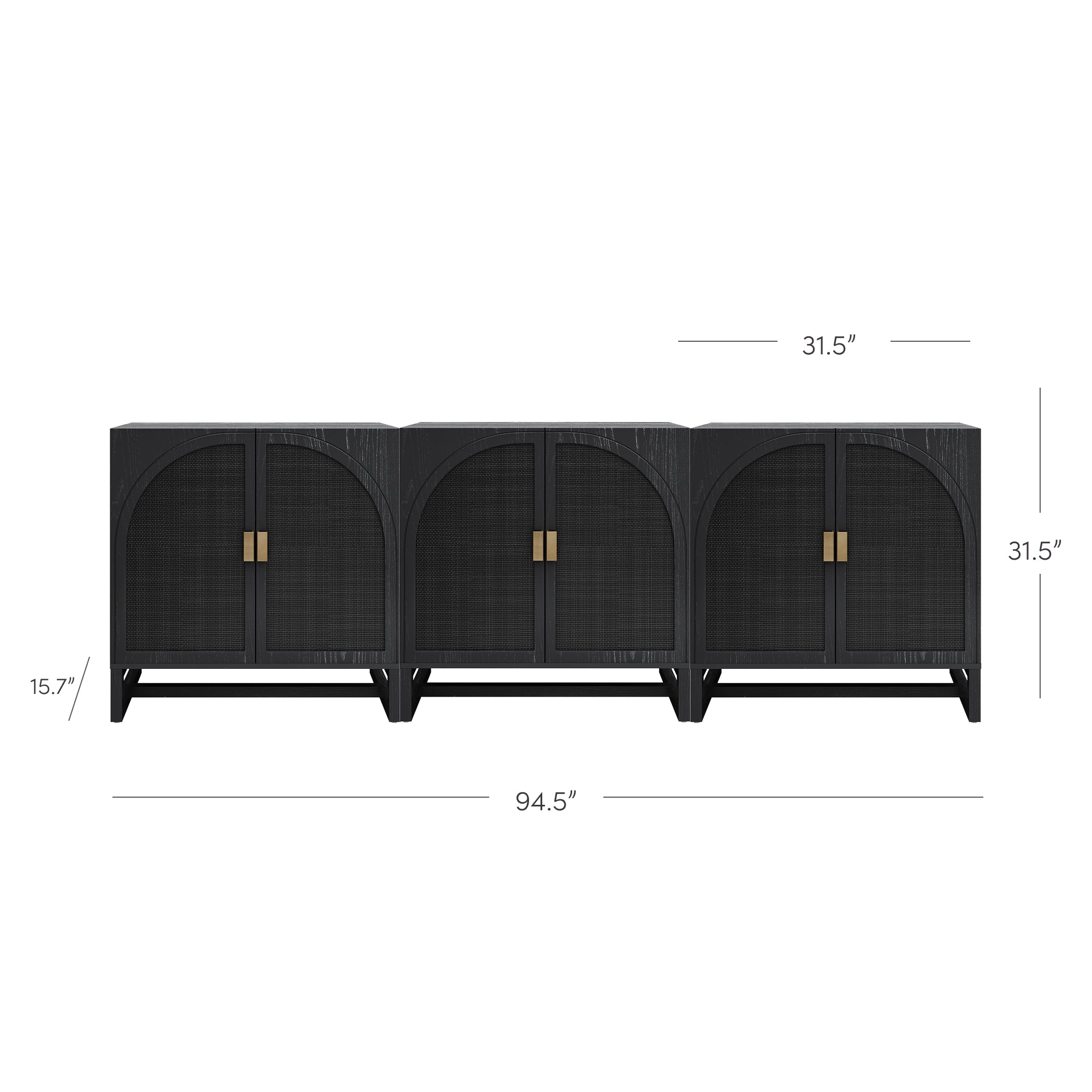 Arched TV Console Credenza Black (Set of 3) - Thumbnail 5
