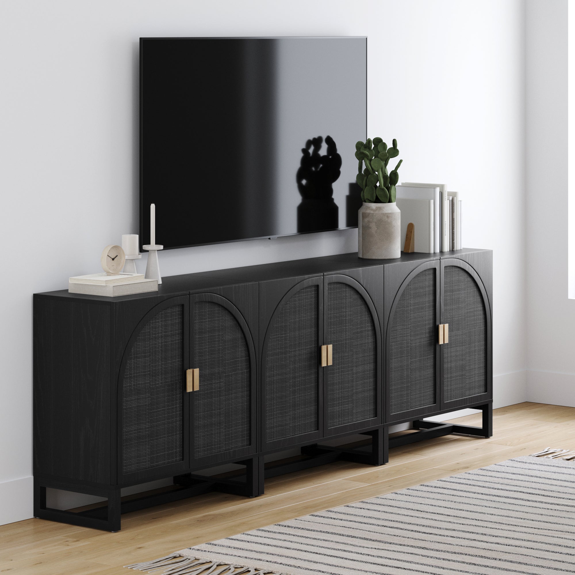 Arched TV Console Credenza Black (Set of 3) - Thumbnail 4