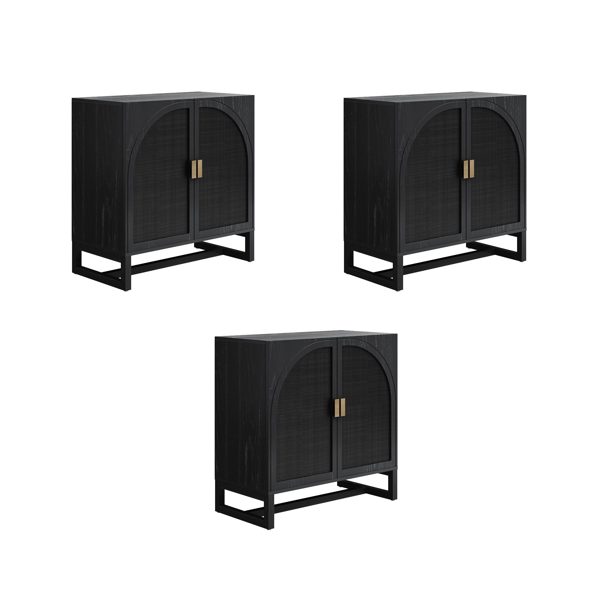 Arched TV Console Credenza Black (Set of 3)