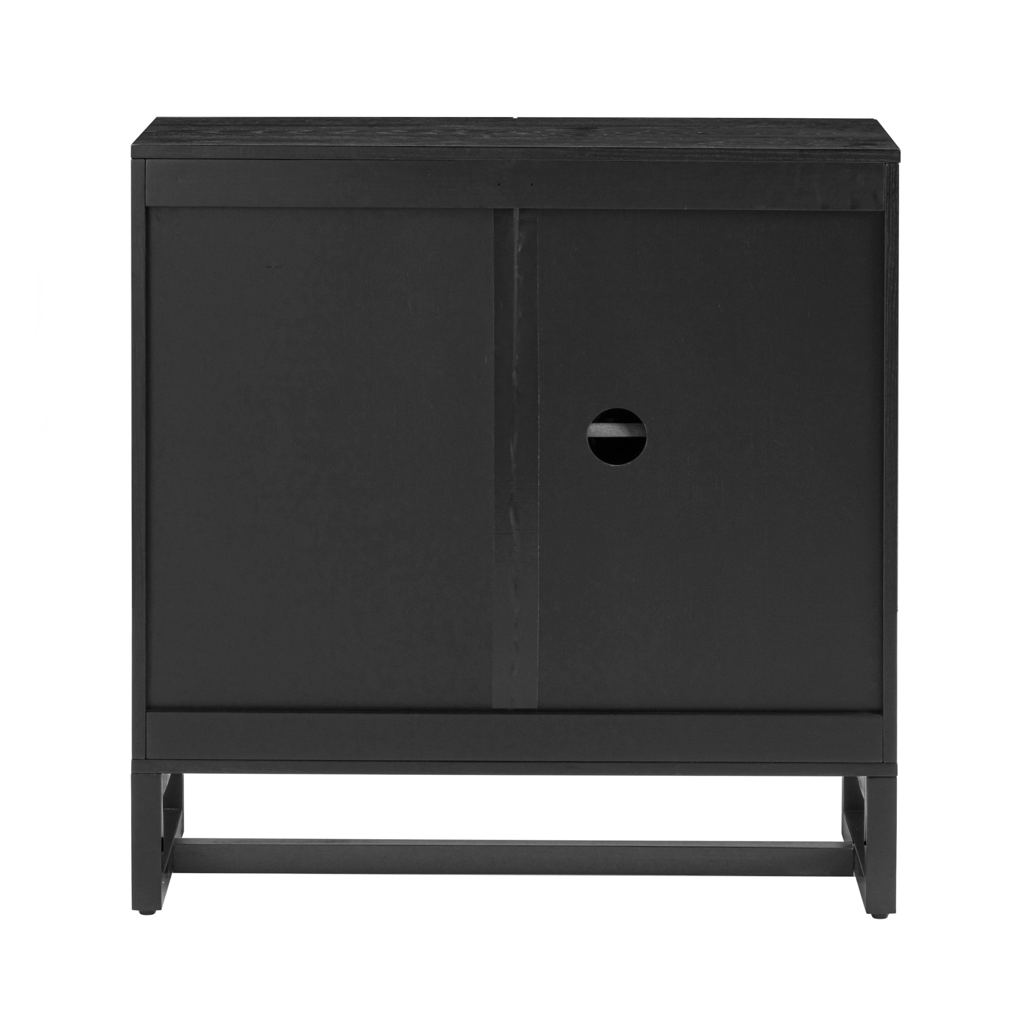 Paxton Credenza Arched Wood Black Rattan Set of 2 | Nathan James