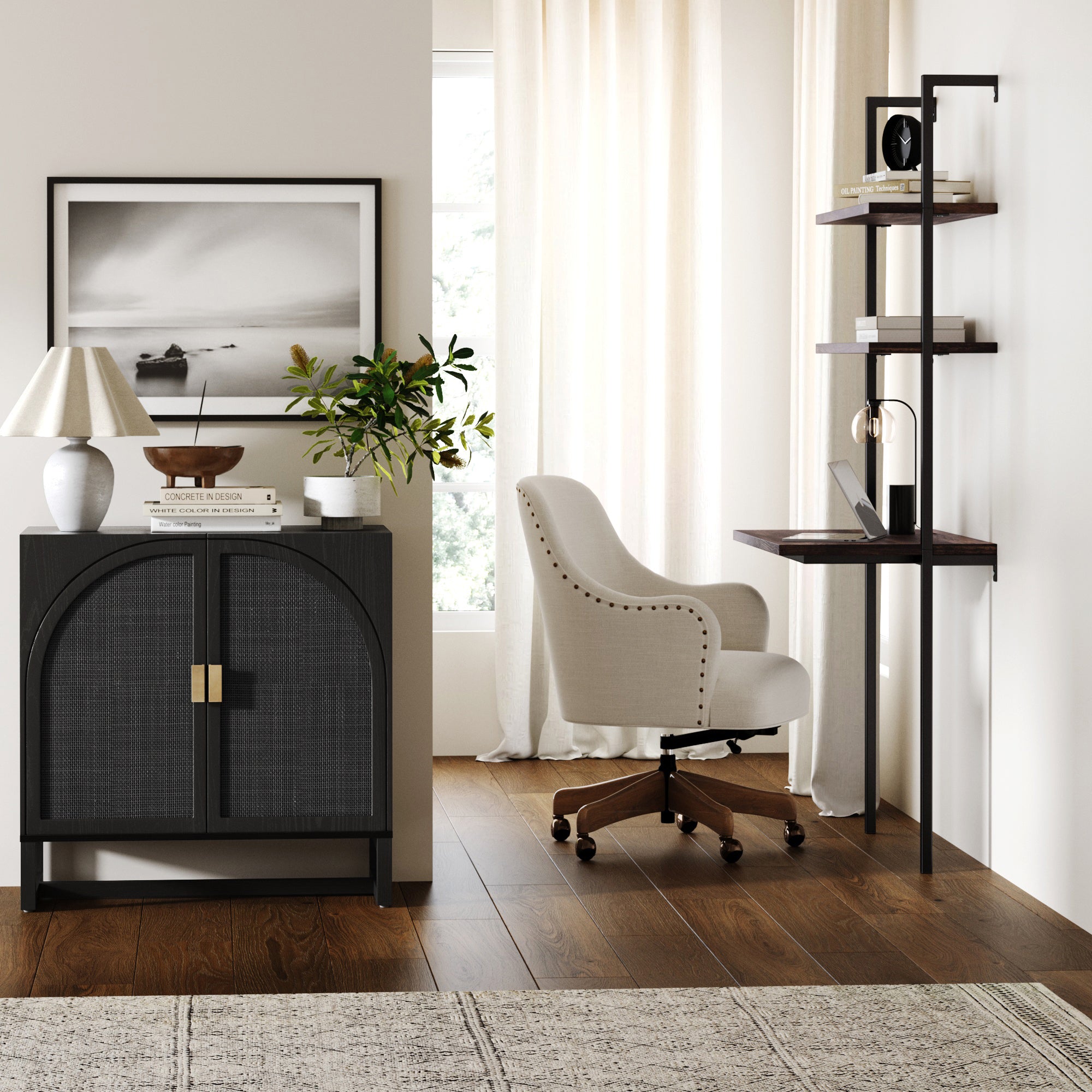 Paxton Storage Cabinet Arched Wood Black Rattan | Nathan James