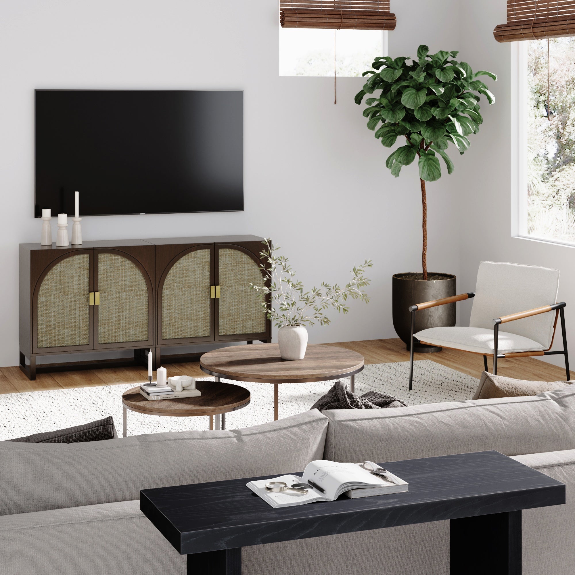 Paxton Arched Door Storage Cabinet Brown Set of 2 | Nathan James