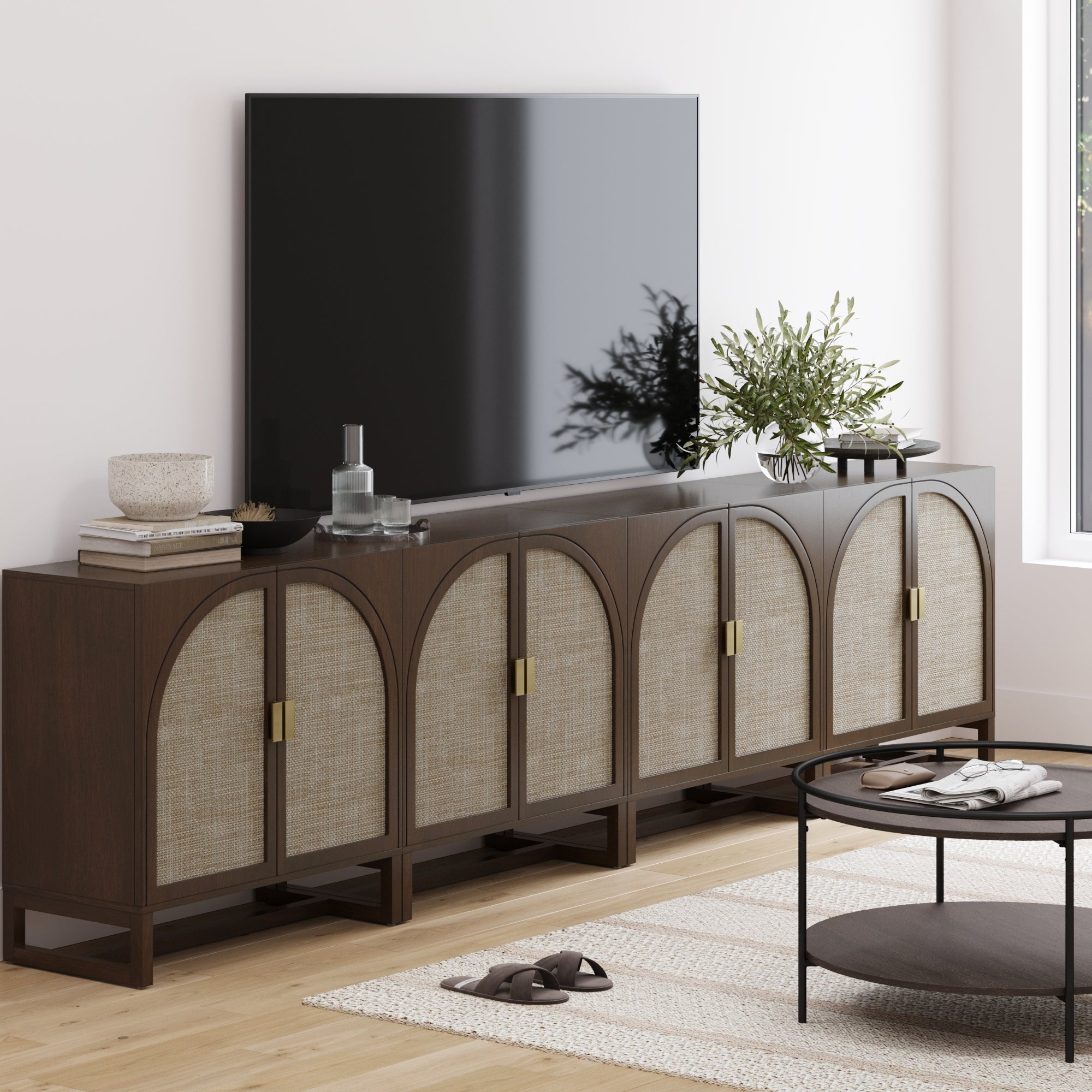 Paxton Arched Door Storage Cabinet Brown Set of 4 | Nathan James