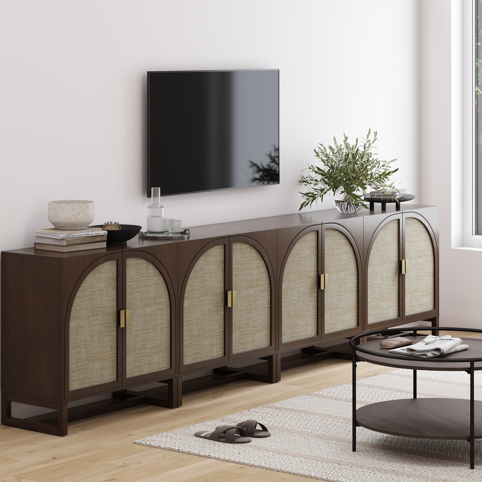 Large Arched Credenza Console Table Brown (Set of 4)