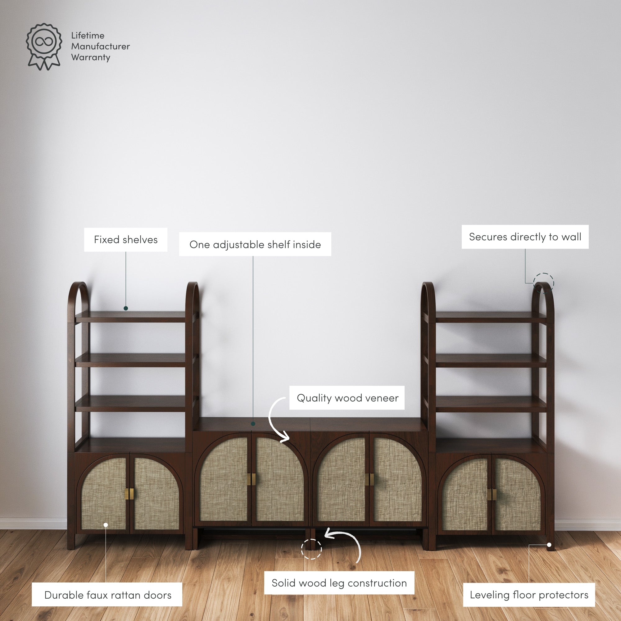 Arched Entertainment Center Wood Dark Acacia - Nathan James