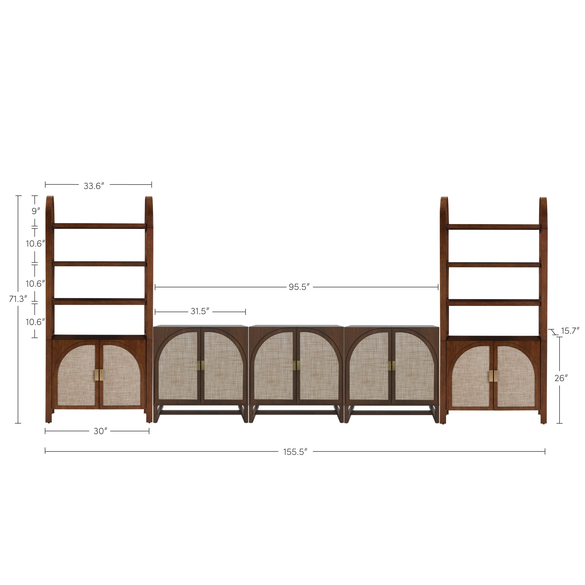 茶棚(No:1279909) Paxton Arched Bookshelf Entertainment Center Dark Acacia | Nathan