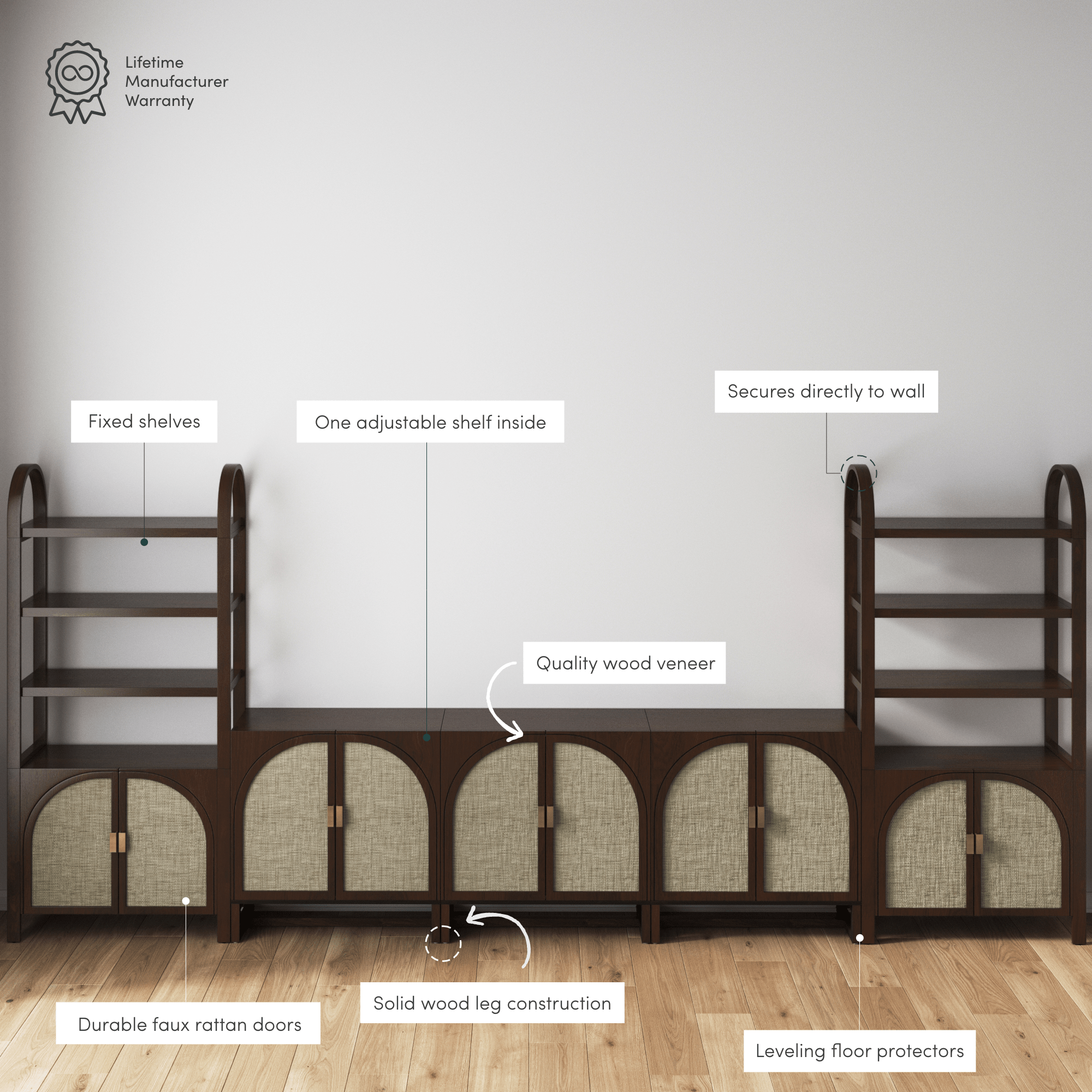 Arched Bookshelf Entertainment Center for 75" TV Dark Acacia - Nathan James