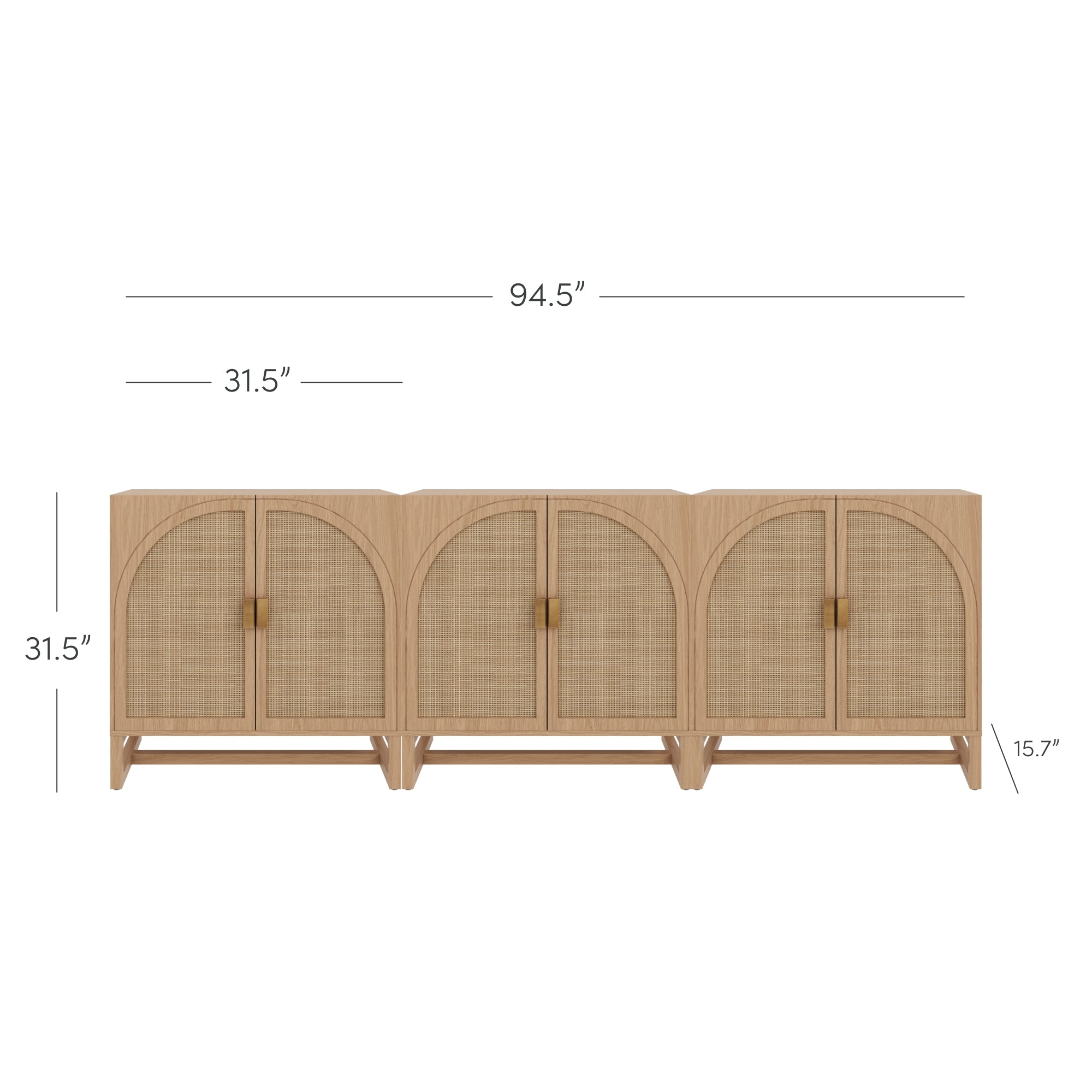 Boho Arched TV Console Credenza Raw Oak (Set of 3) - Thumbnail 5