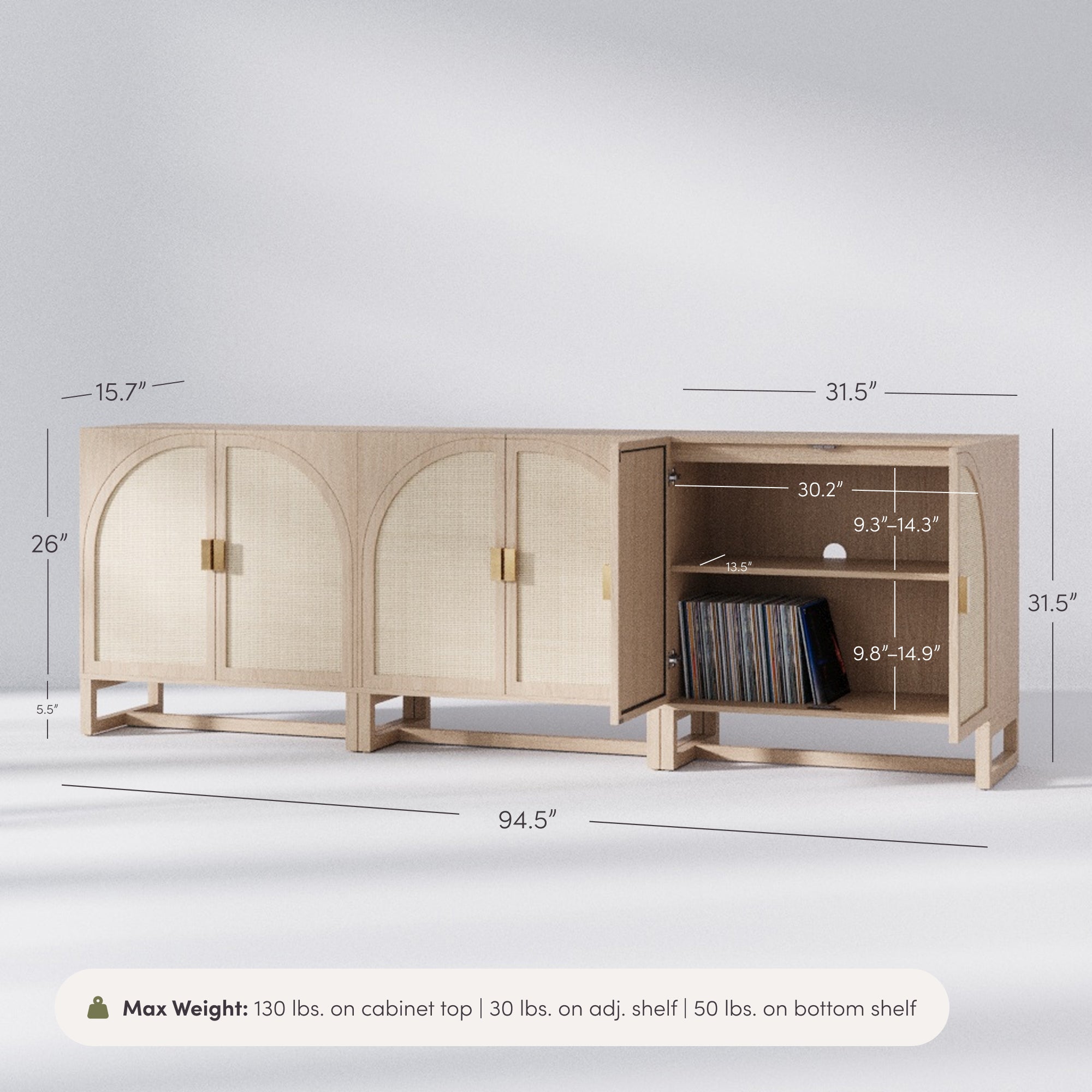 Paxton Credenza Raw Oak Set of 3 Arched | Nathan James