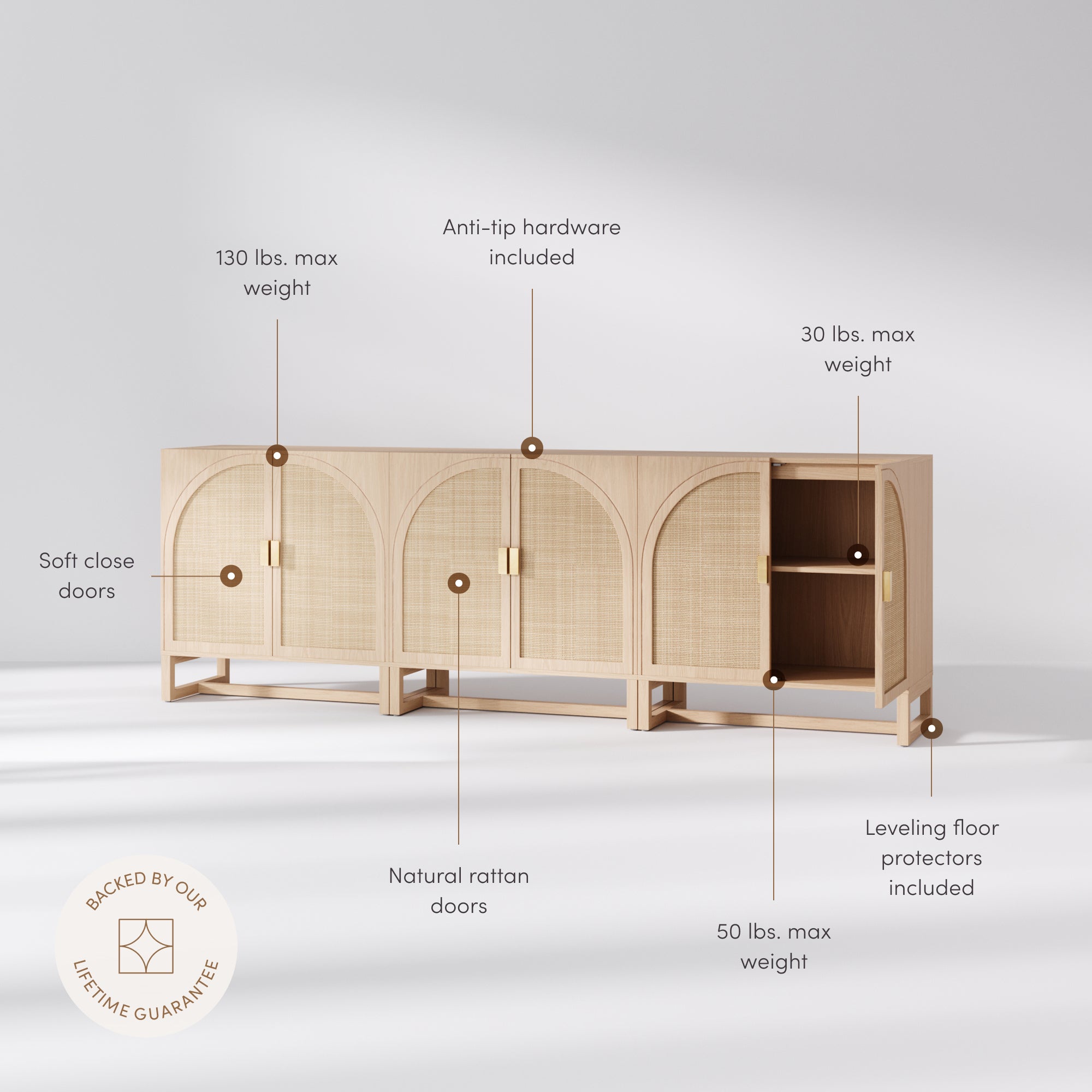 Paxton Credenza Raw Oak Set of 3 Arched | Nathan James