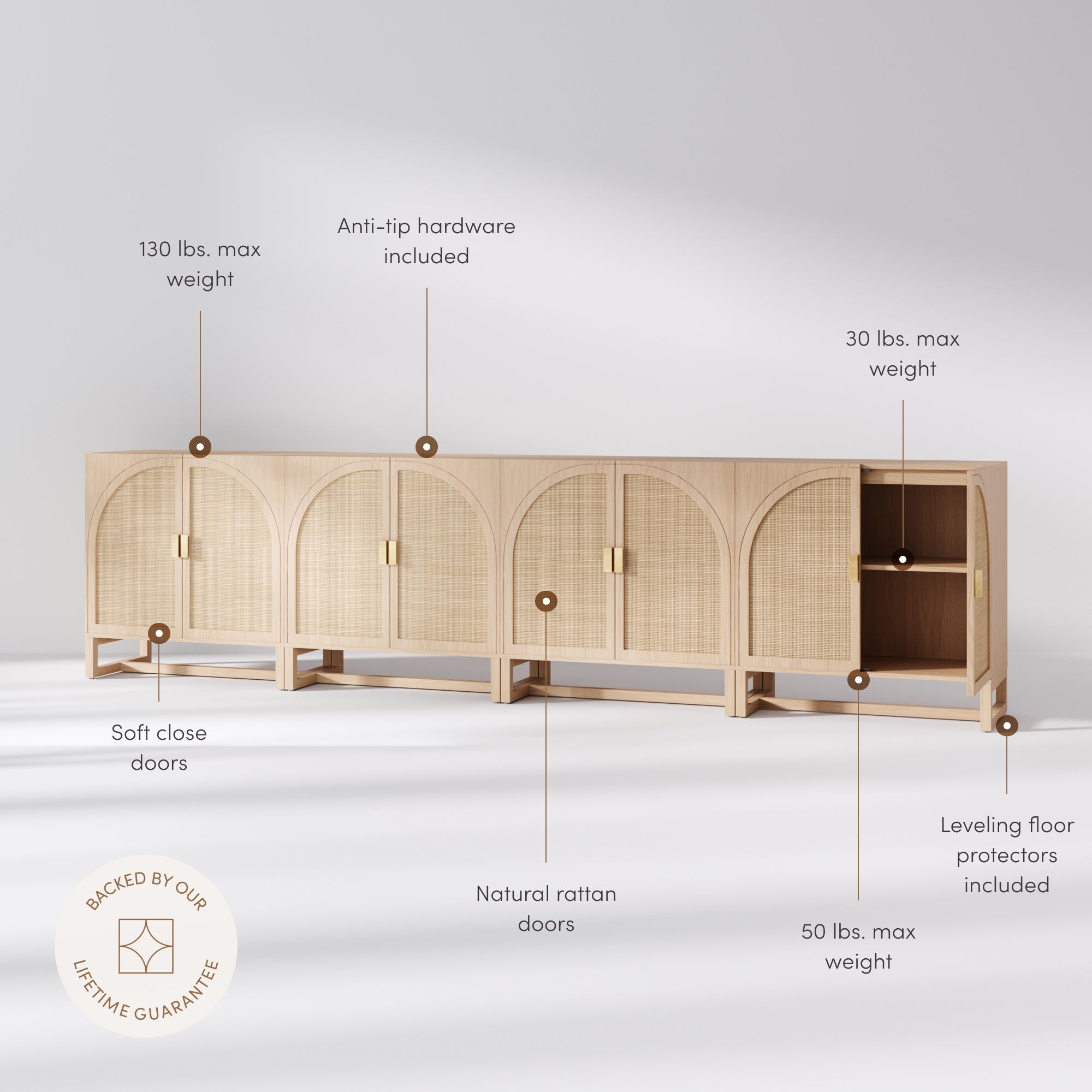 Paxton Credenza Raw Oak Arched Set of 4 | Nathan James