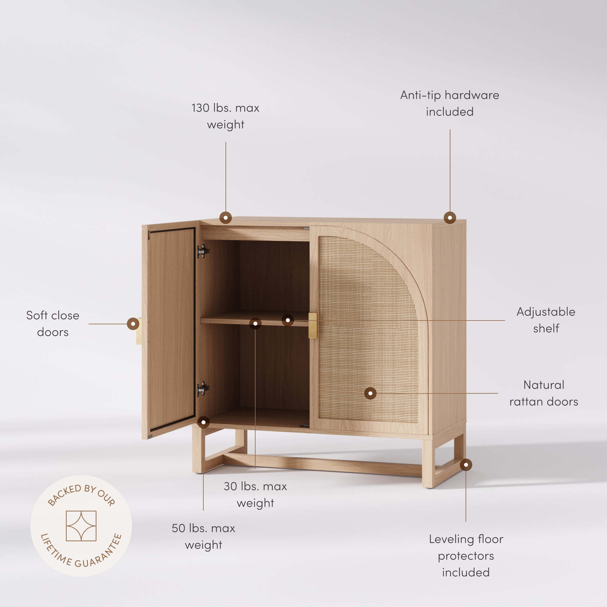 Paxton Storage Cabinet Rattan Raw Oak Arched Door | Nathan James