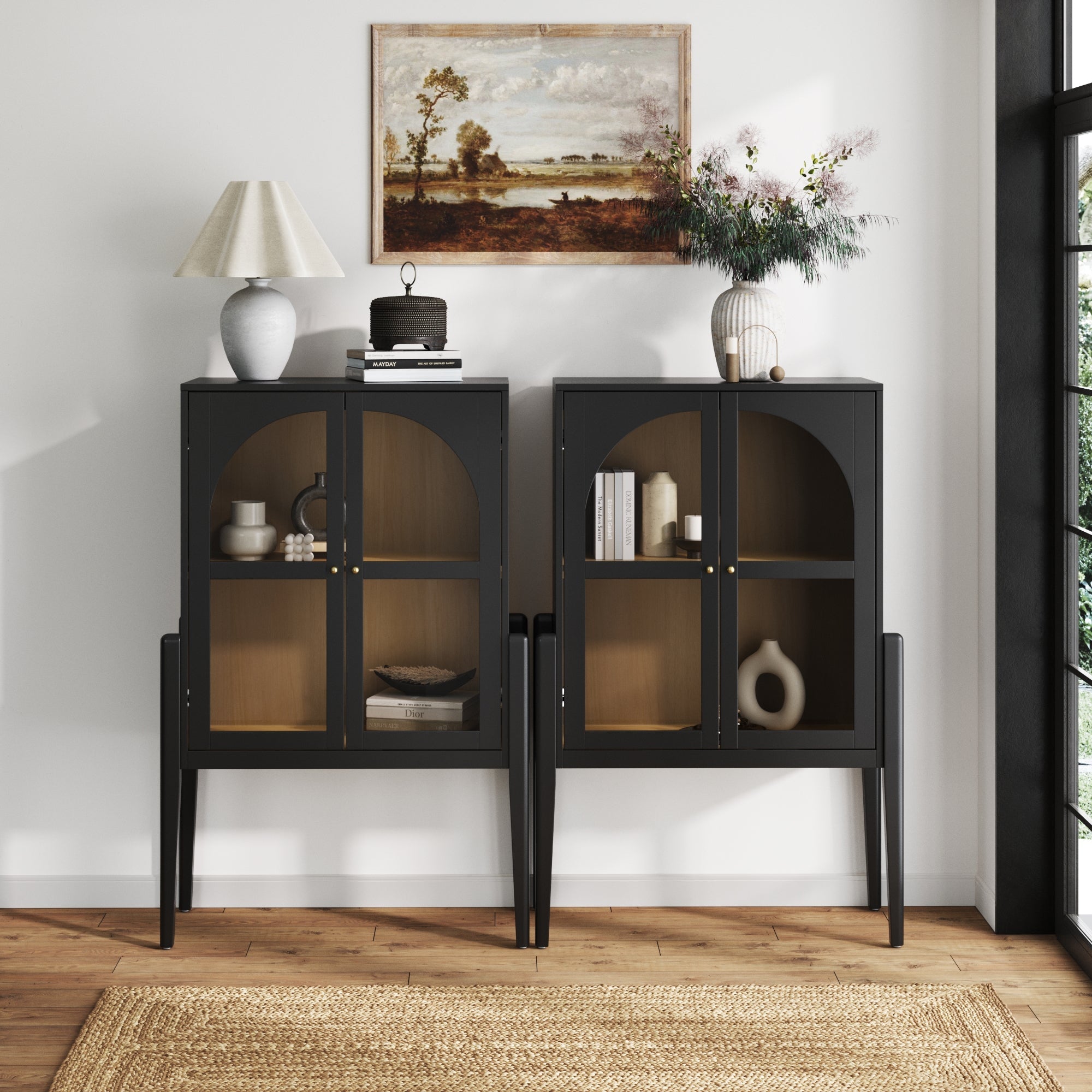 Arched Glass Door Storage Cabinets (Set of 2)