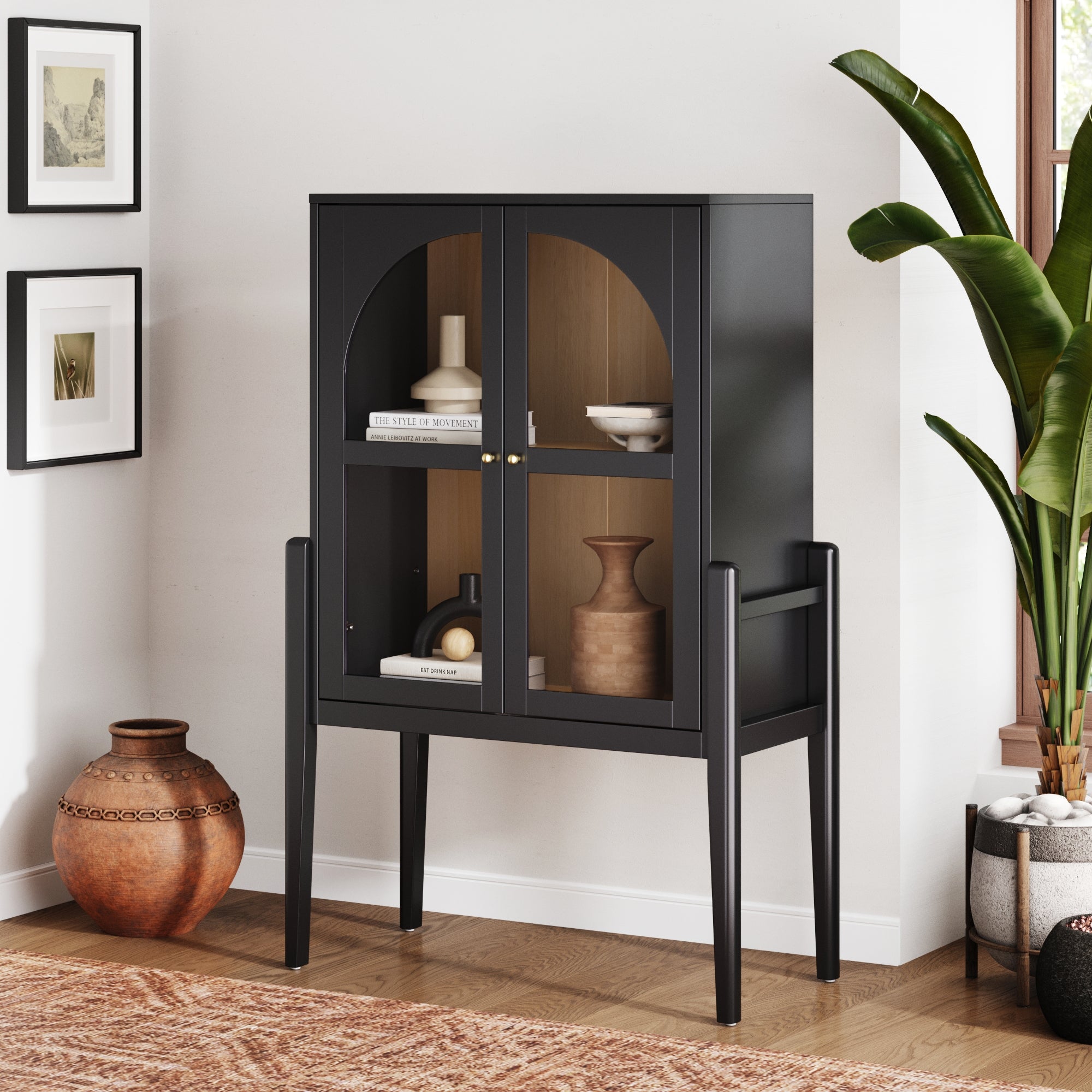 Arched Glass Door Storage Cabinet